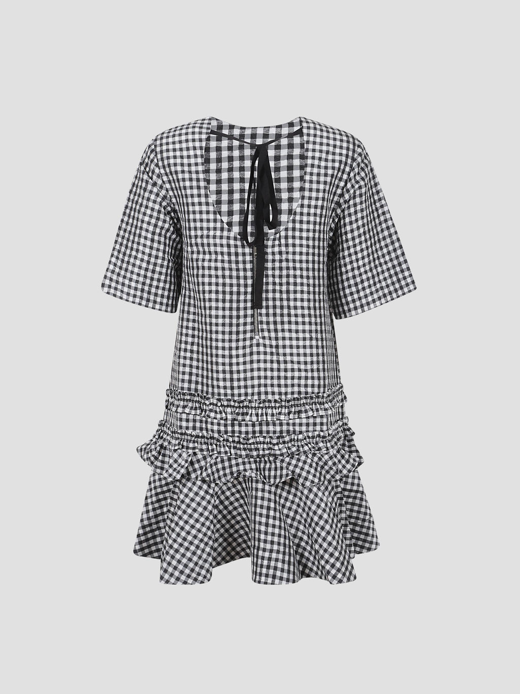 Crinkled taffeta check open back mini dress