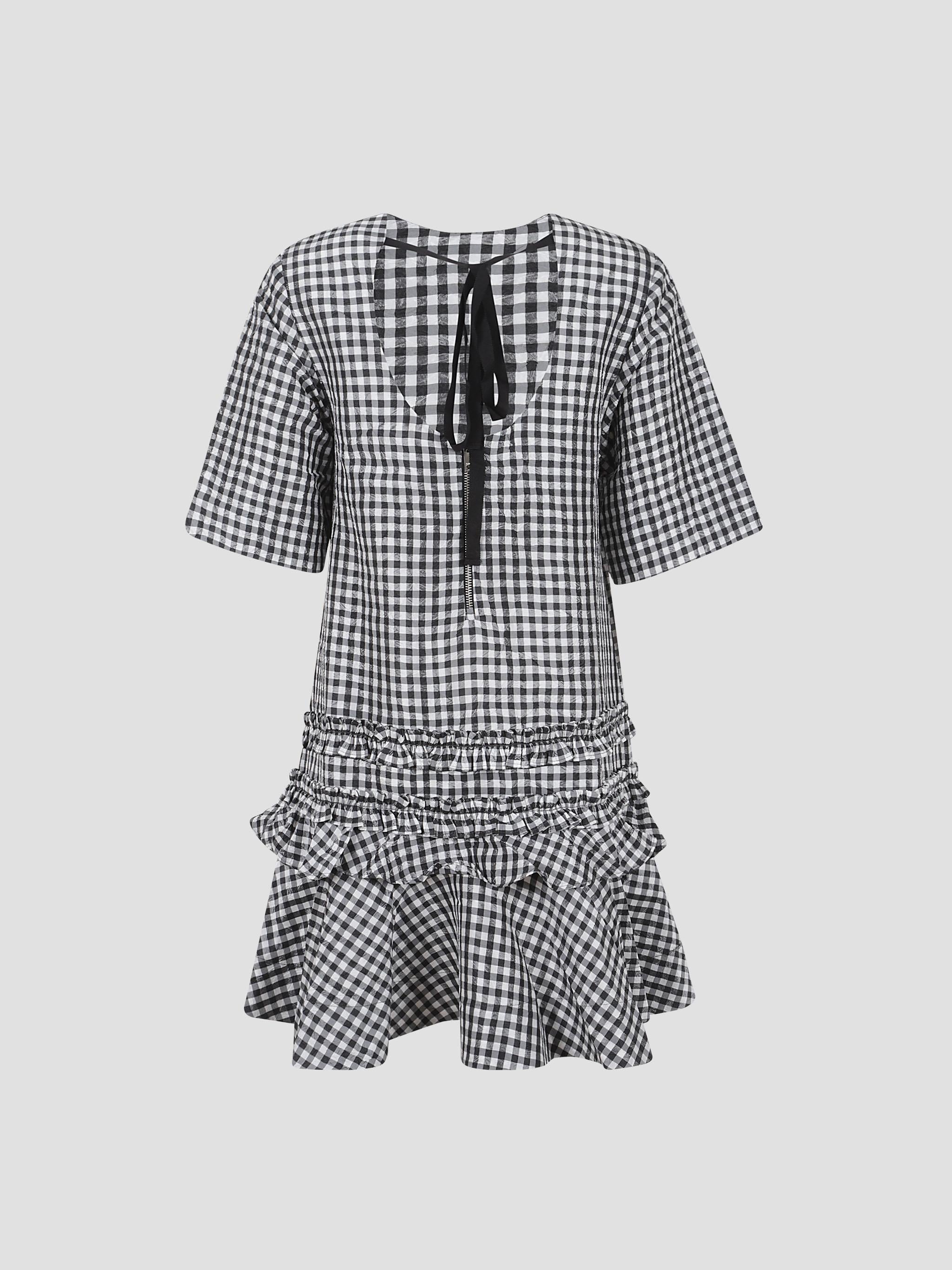 Crinkled taffeta check open back mini dress