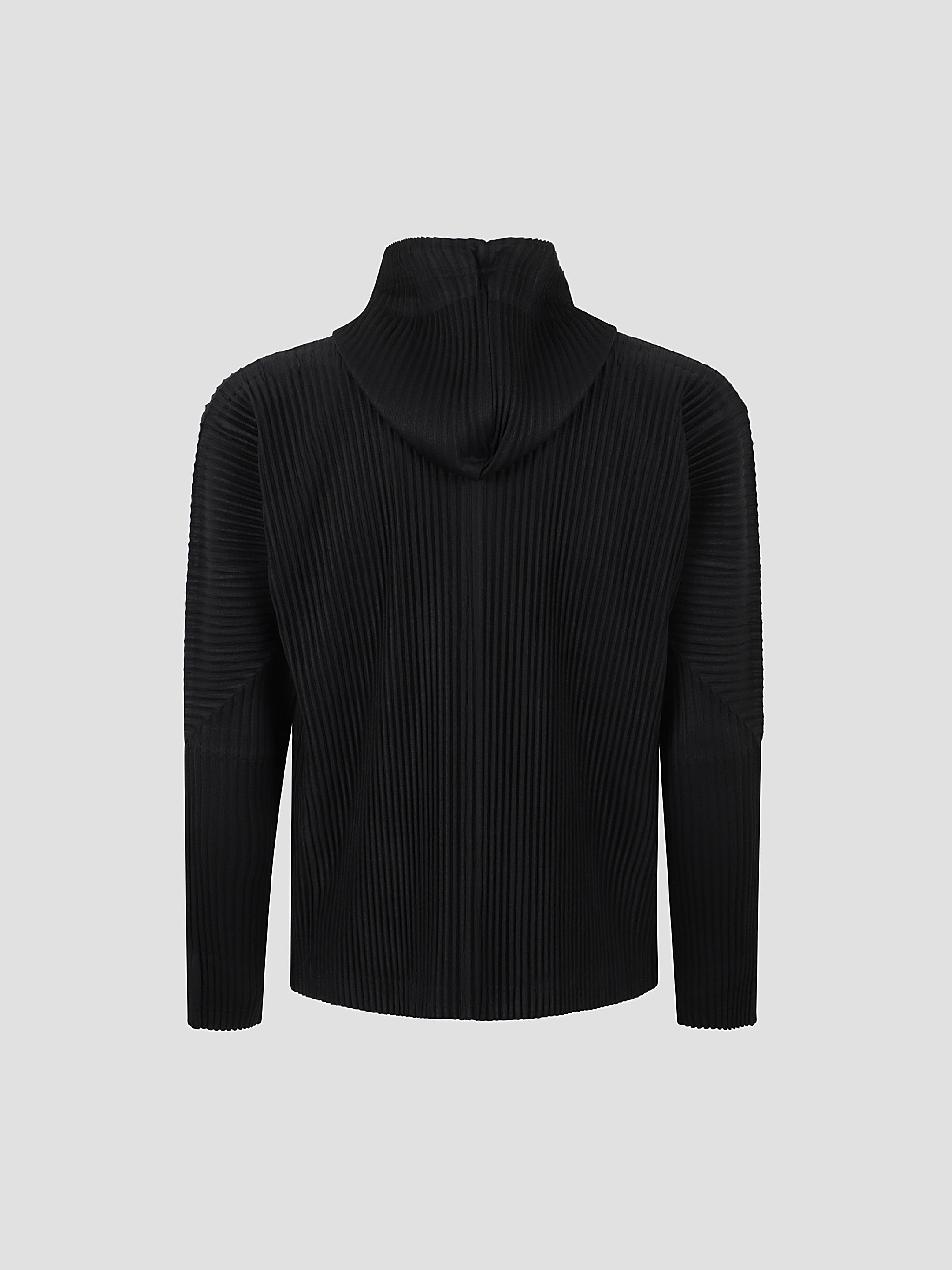 Two-way zip hooded jacket with pleats