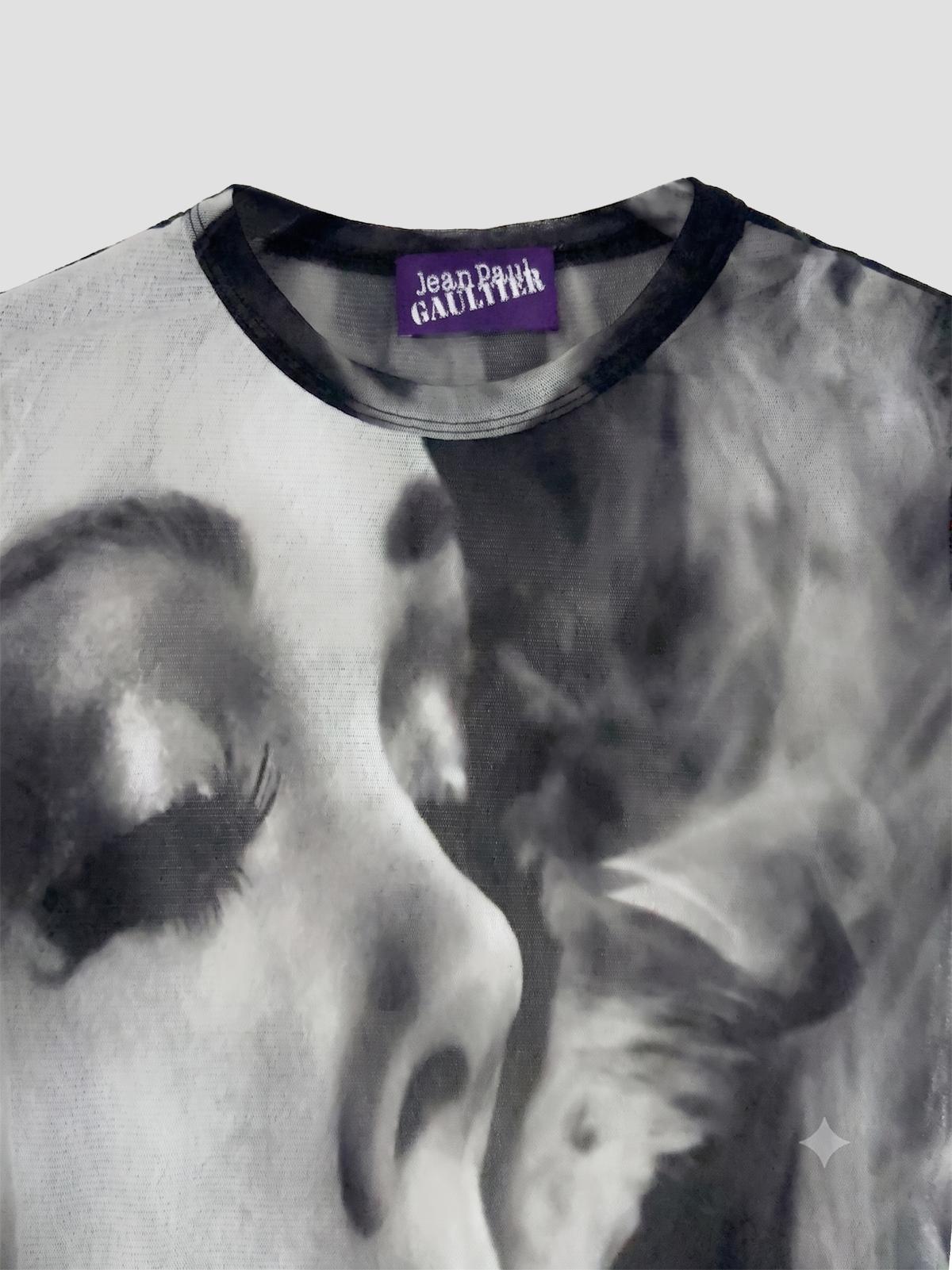 Mesh long sleeves top printed "smoking women"