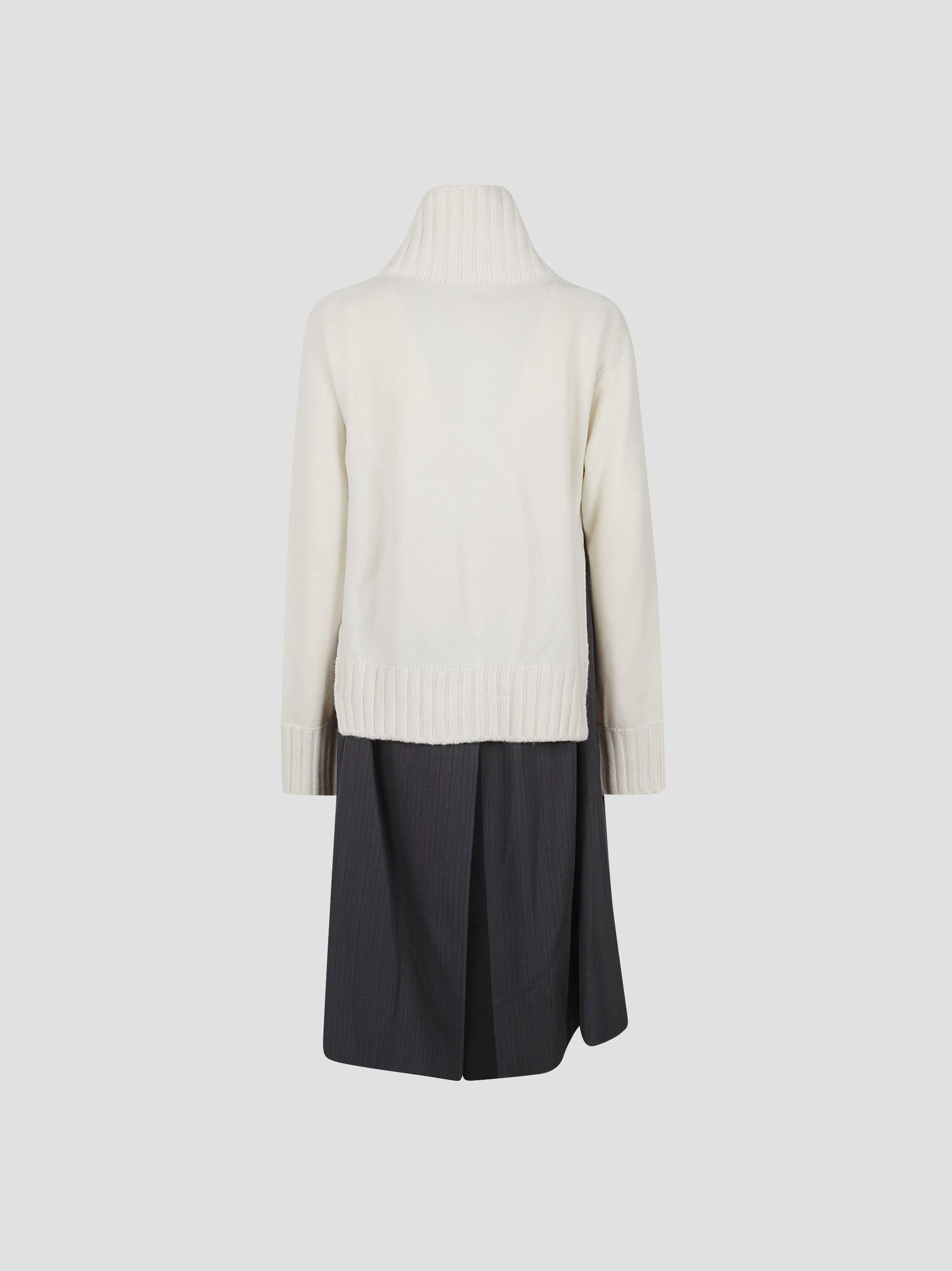 Stripe doeskin-wool knit coat dress
