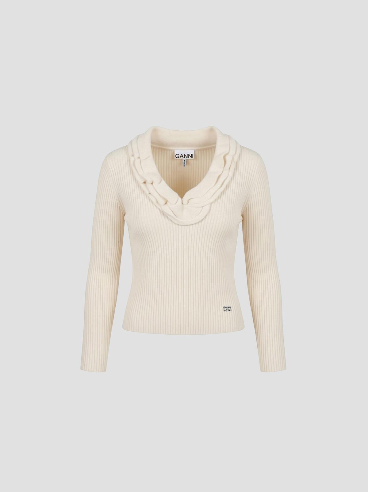 Ribbed merino frill top