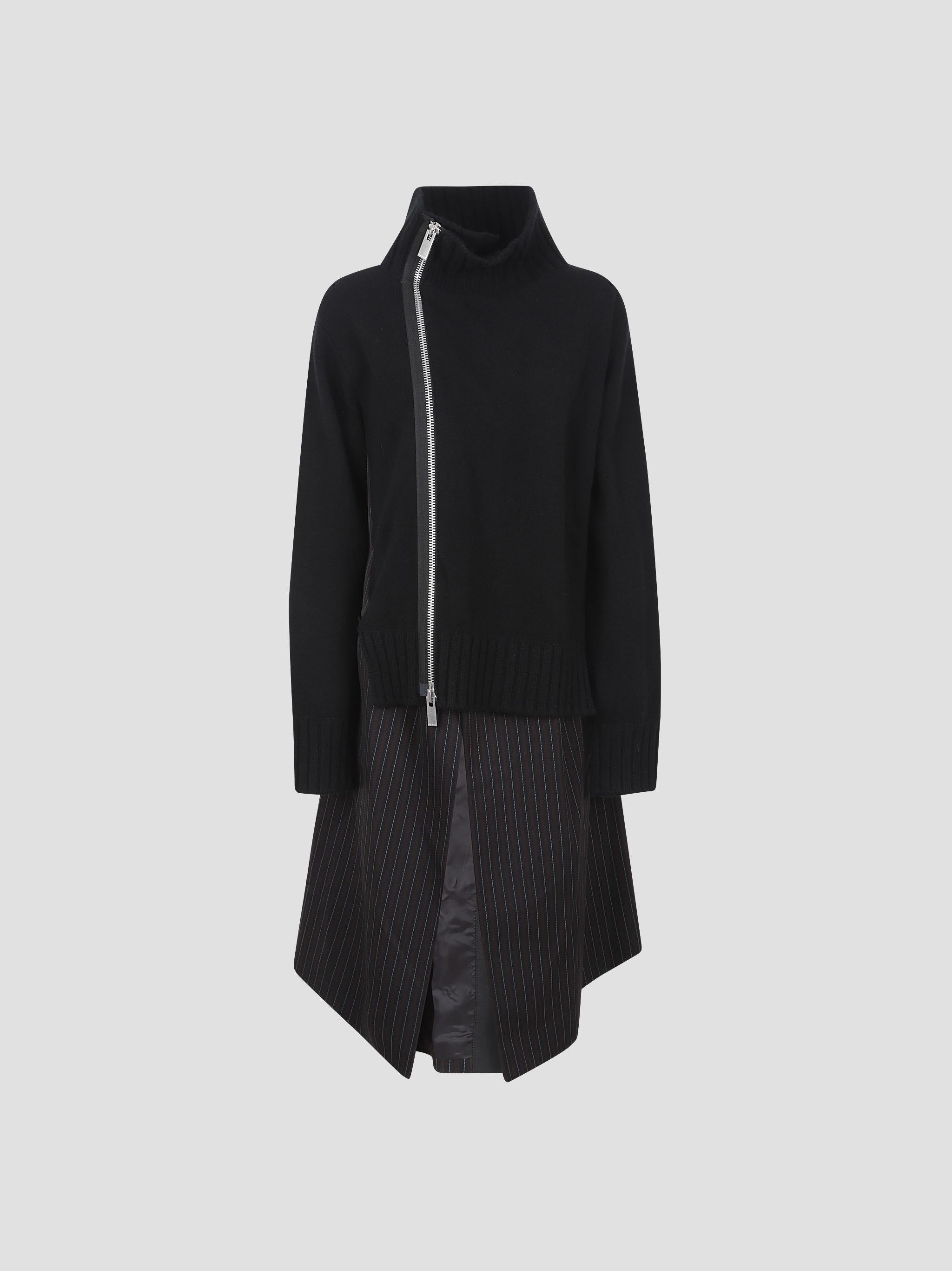 Stripe doeskin-wool knit coat dress
