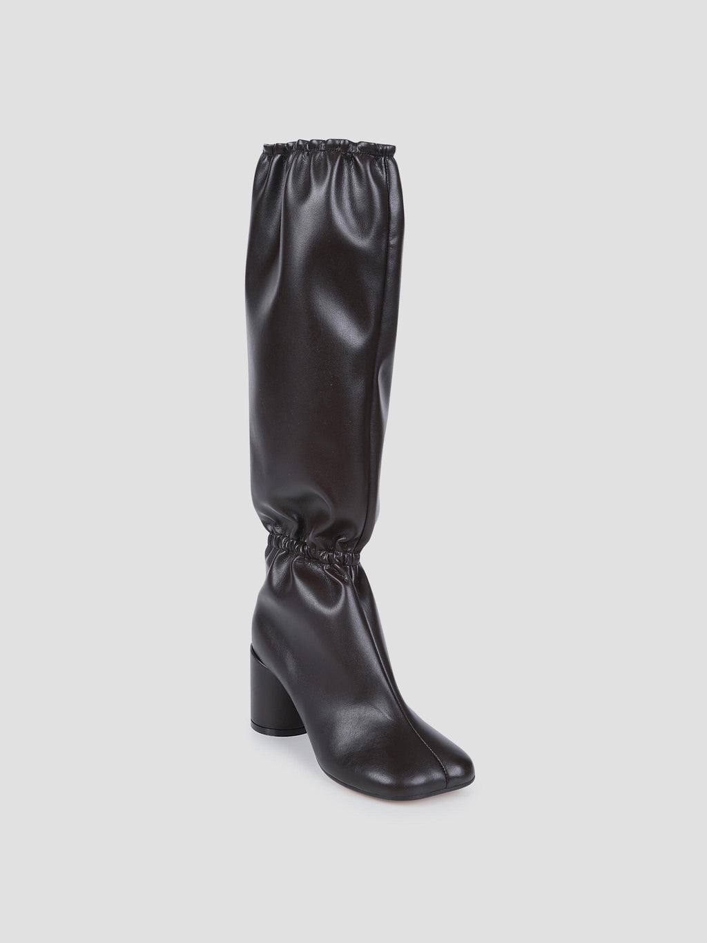 Anatomic gathered leather knee-high boots