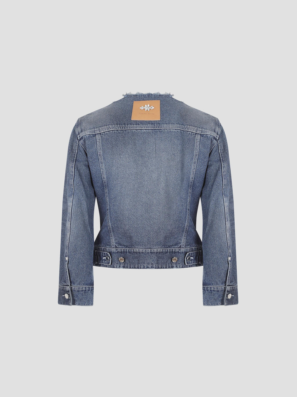 Fitted waist tail denim jacket w/ turbo emb