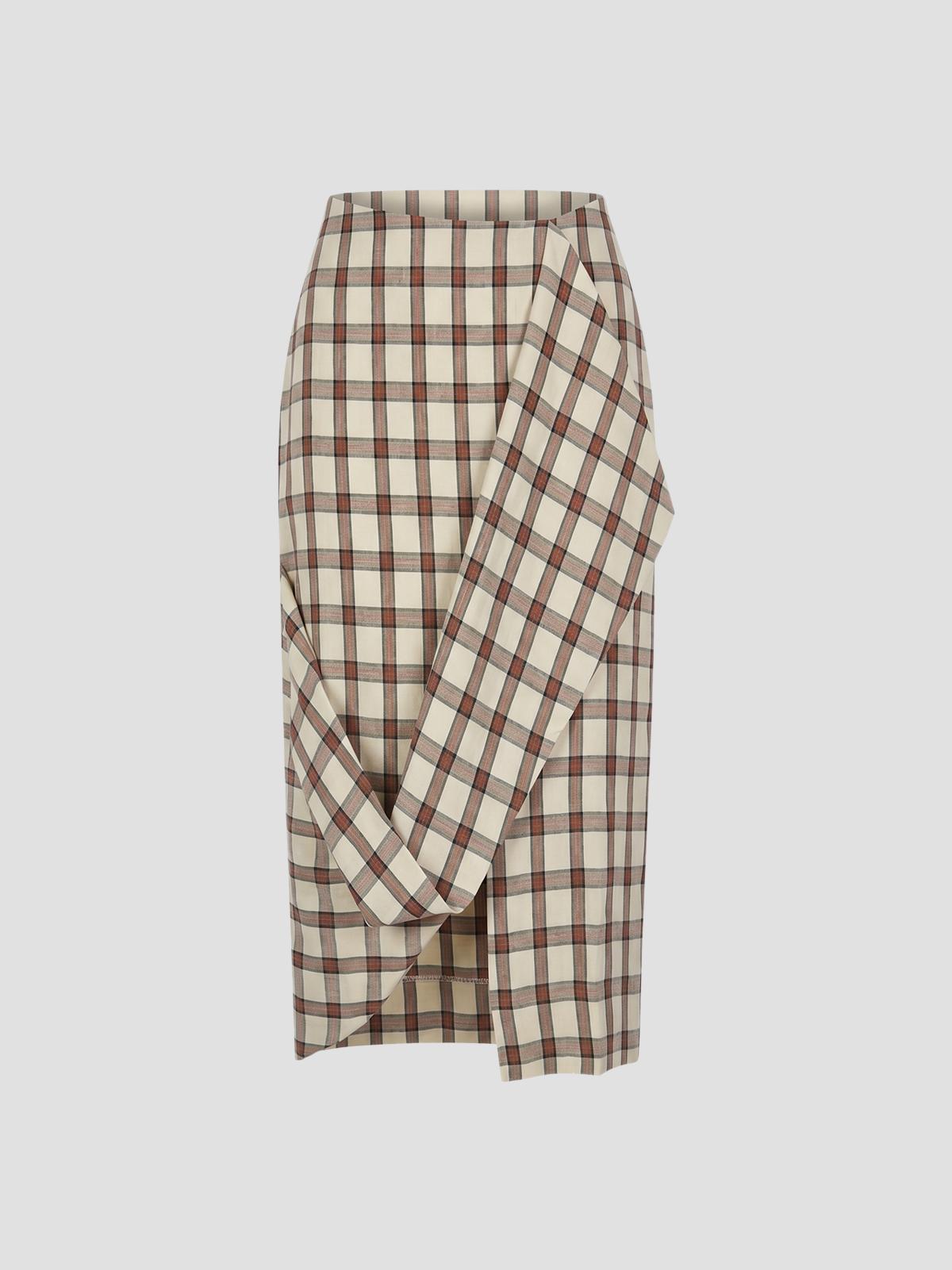 Draped check skirt