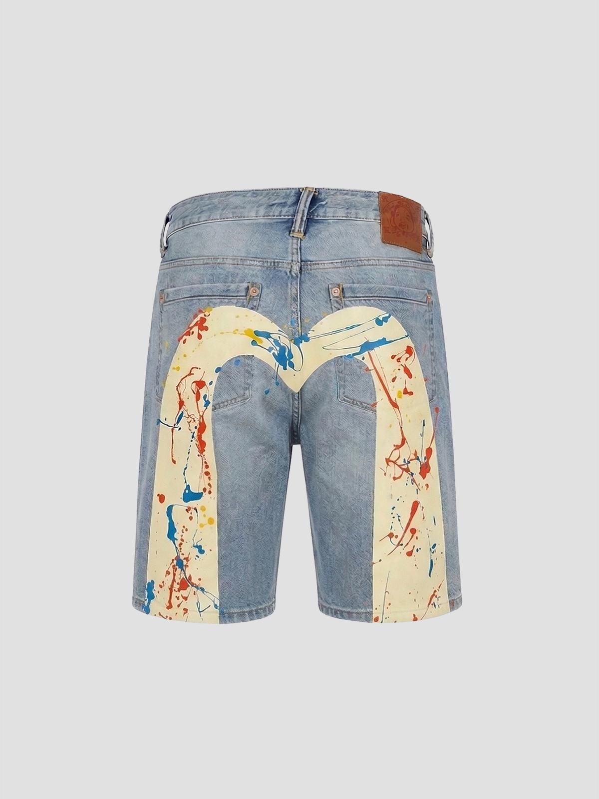 Ht daicock printed denim shorts