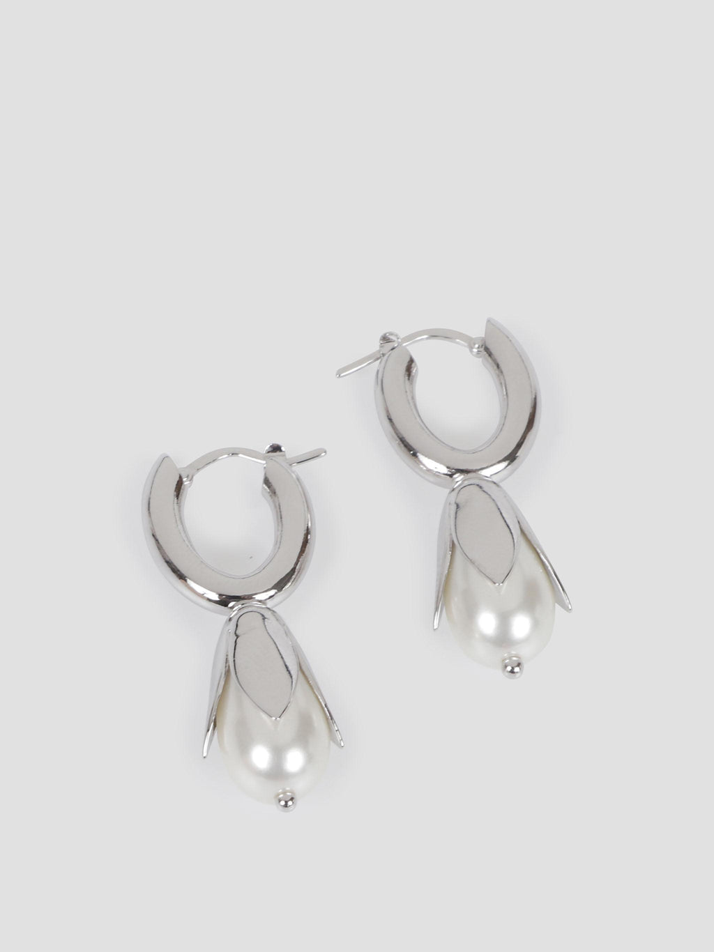 Encased pearl flower hoop earrings