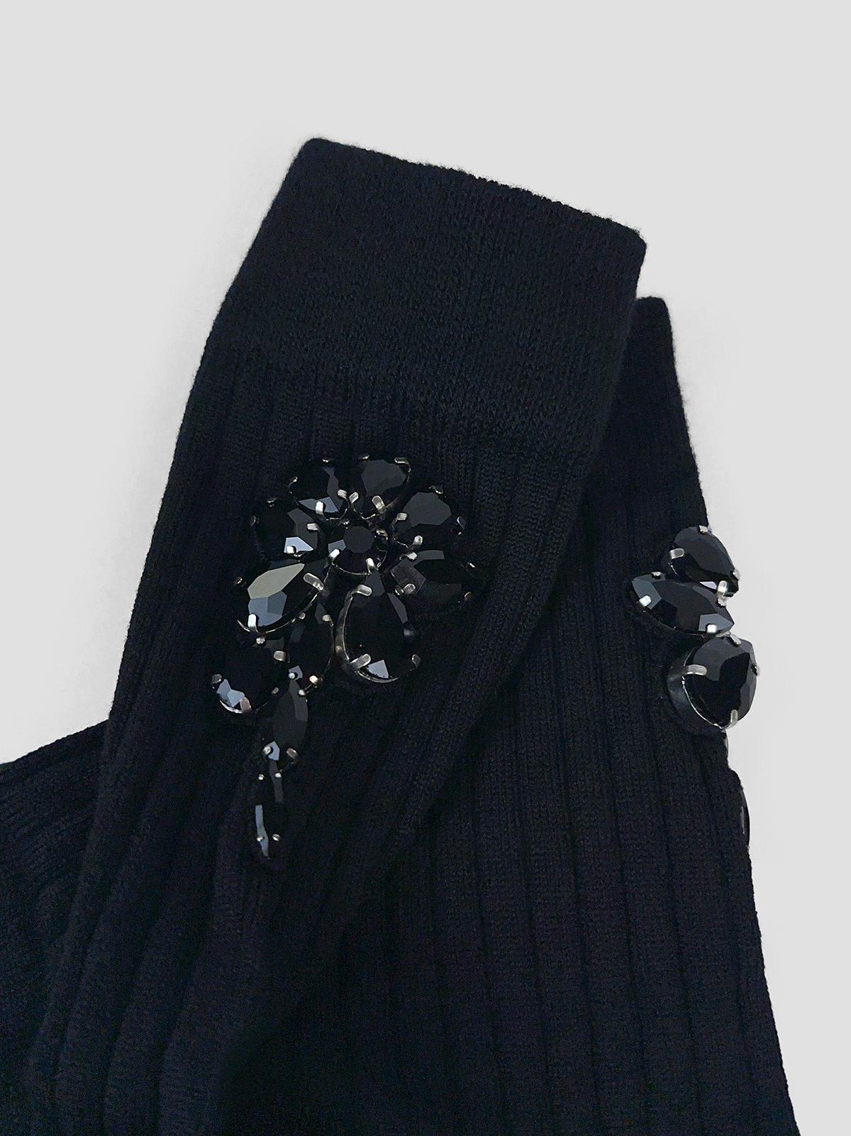 Poppy crystal flower ribbed ankle socks