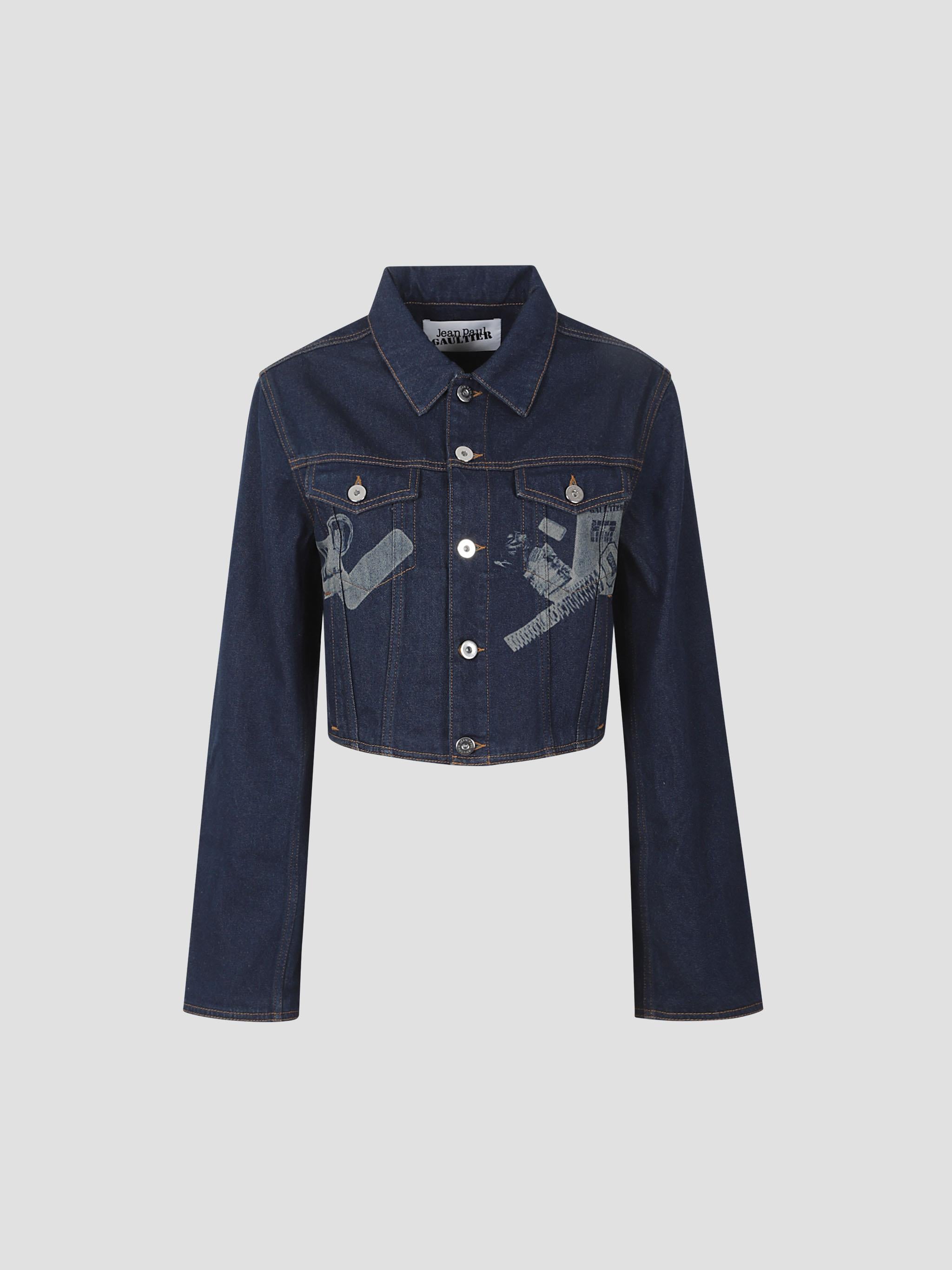 Denim jacket with trompe l'oeil print