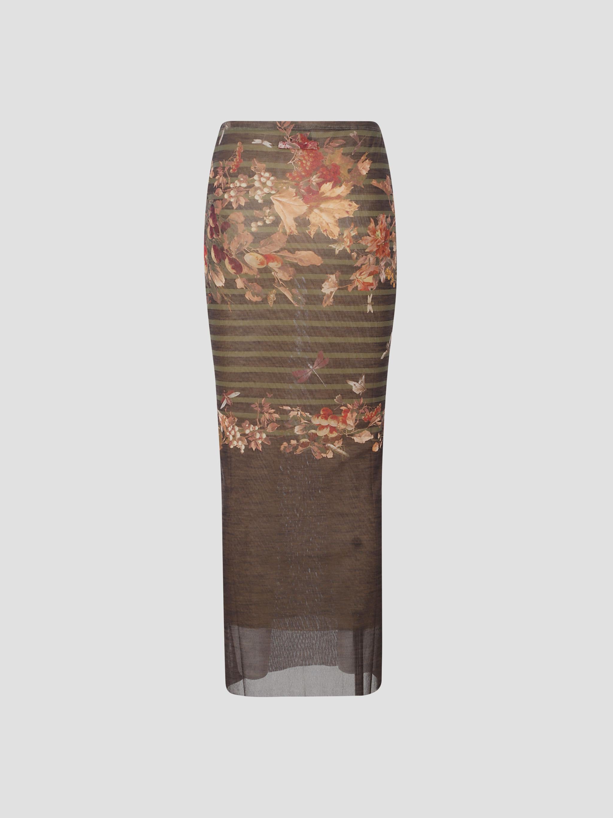 Mesh long skirt printed "marinière grape"