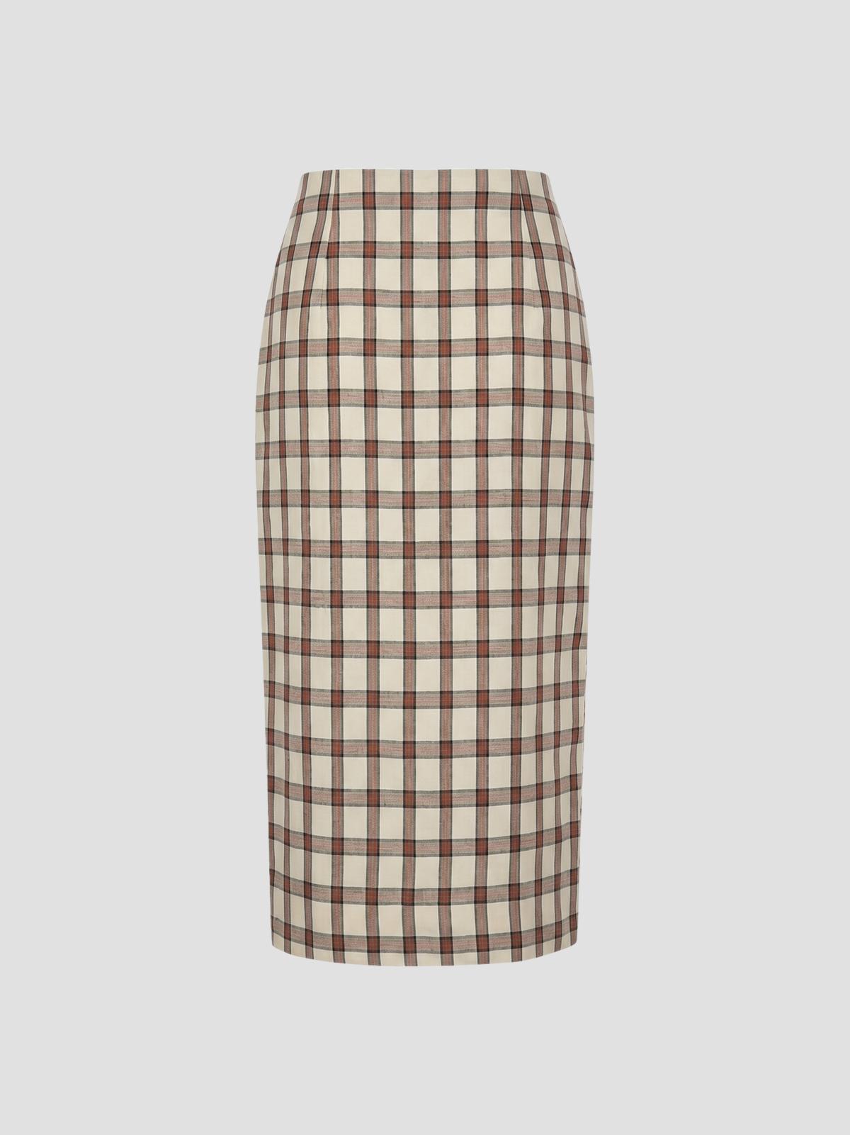 Draped check skirt