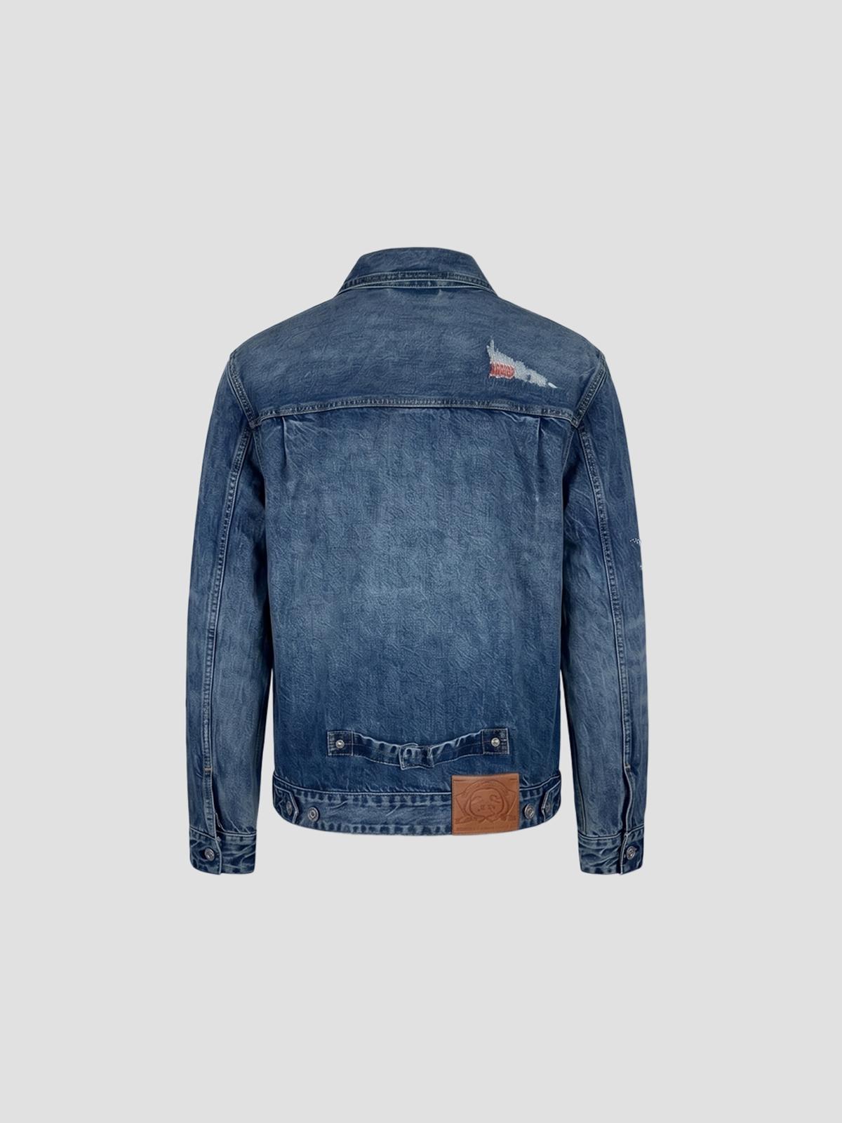 Ht, denim jacket w/ boro seagull patch pocket