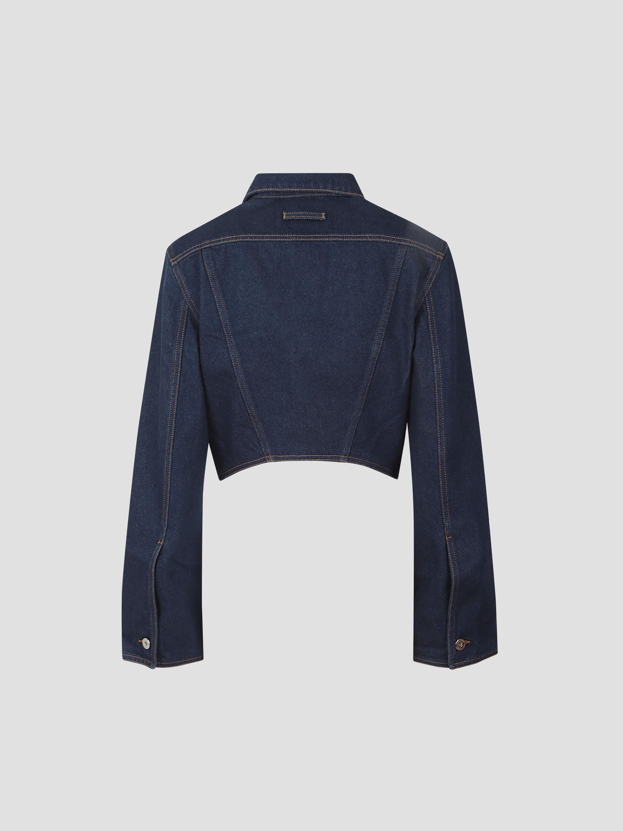 Denim jacket with trompe l'oeil print