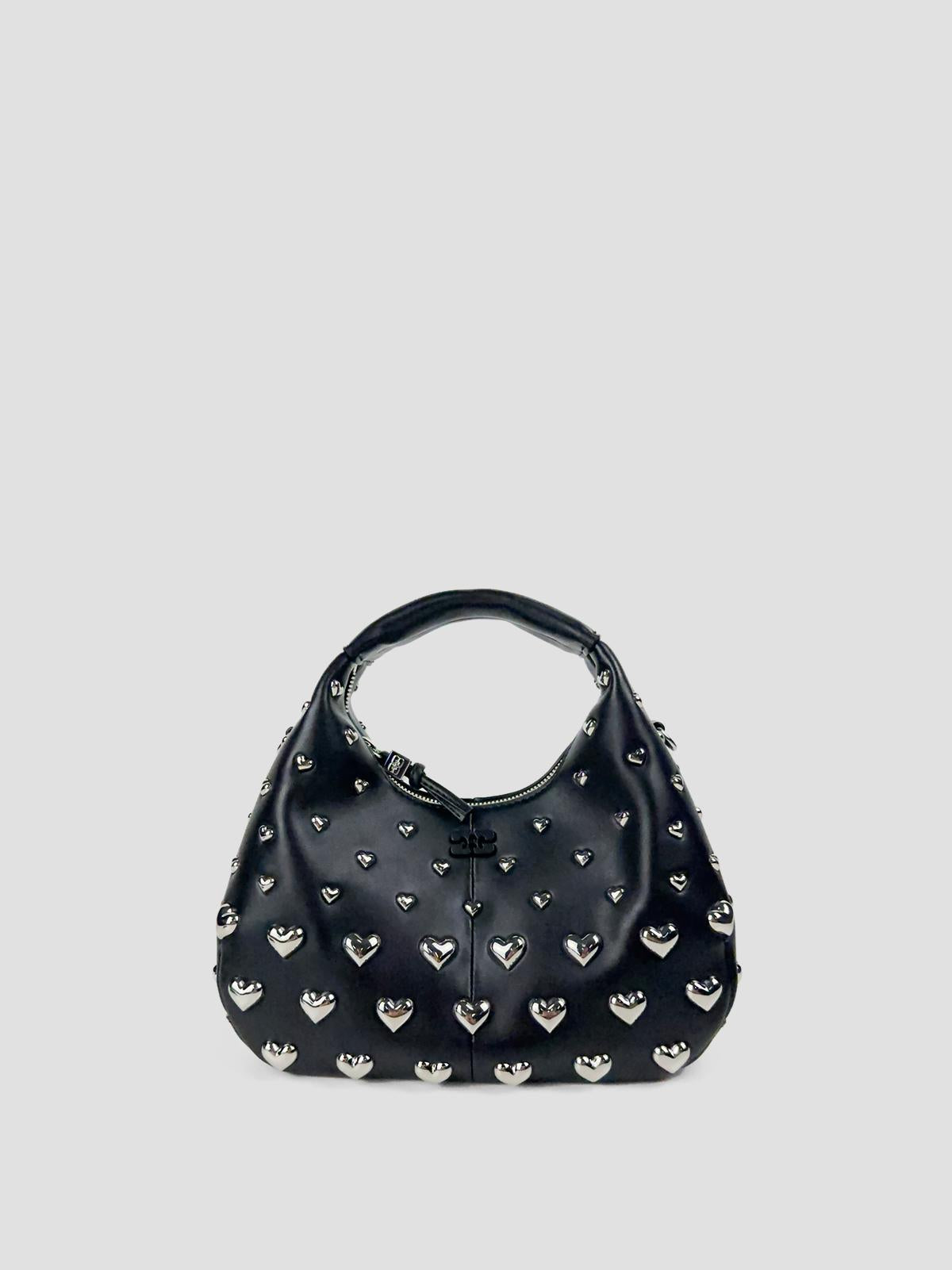 Mini hobo heart studded shoulder bag