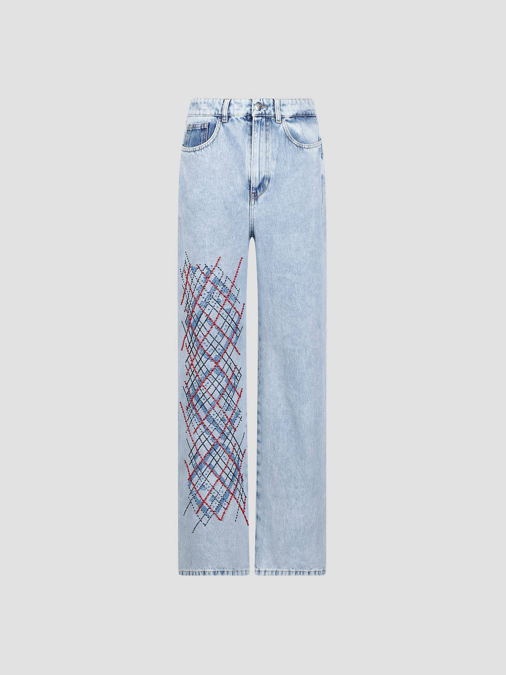 Baggy jeans with diamond embroidery