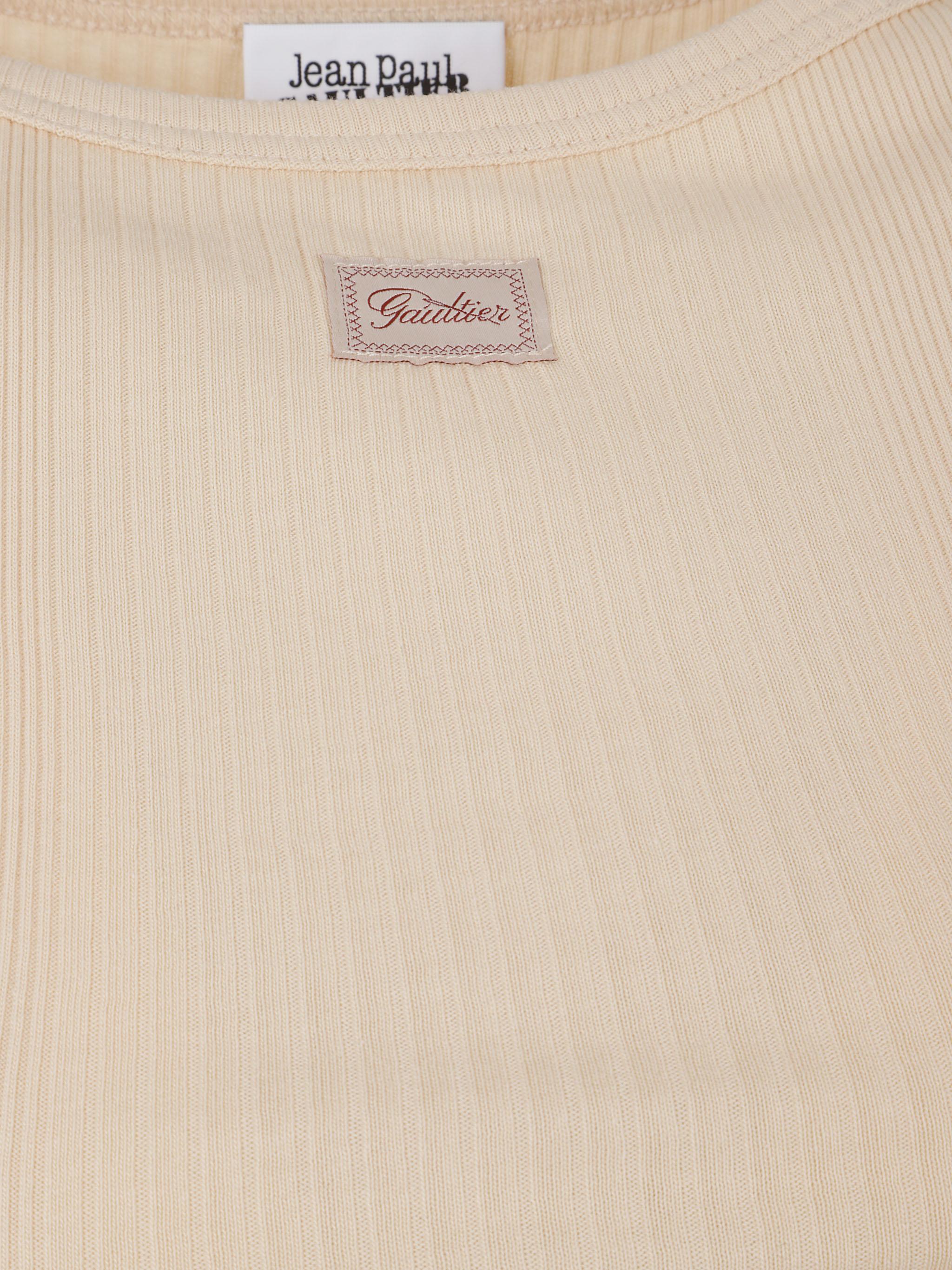Cotton ribbed cropped baby tee with "gaultier" pat