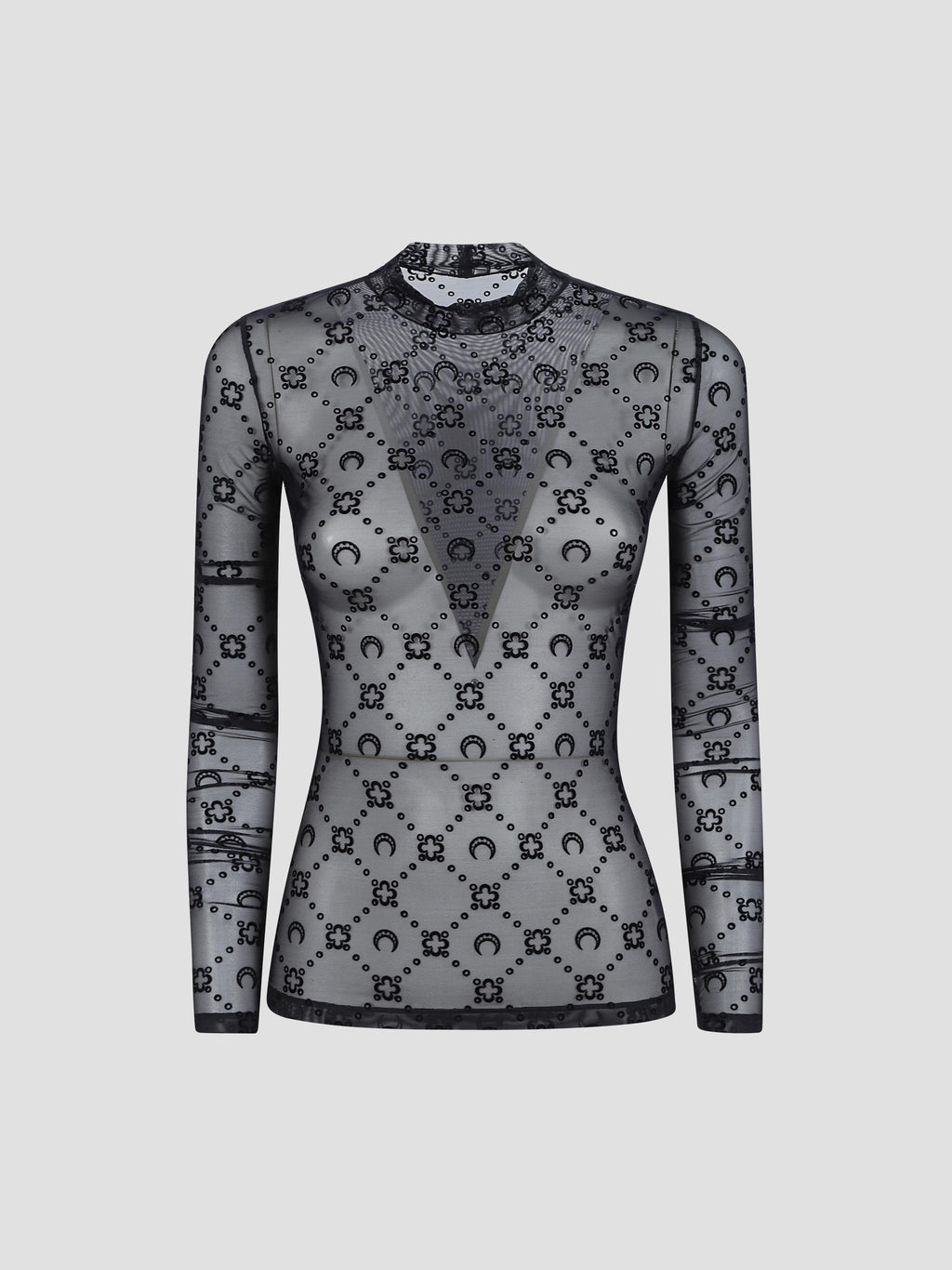 Moonogram flocked mesh high-neck top