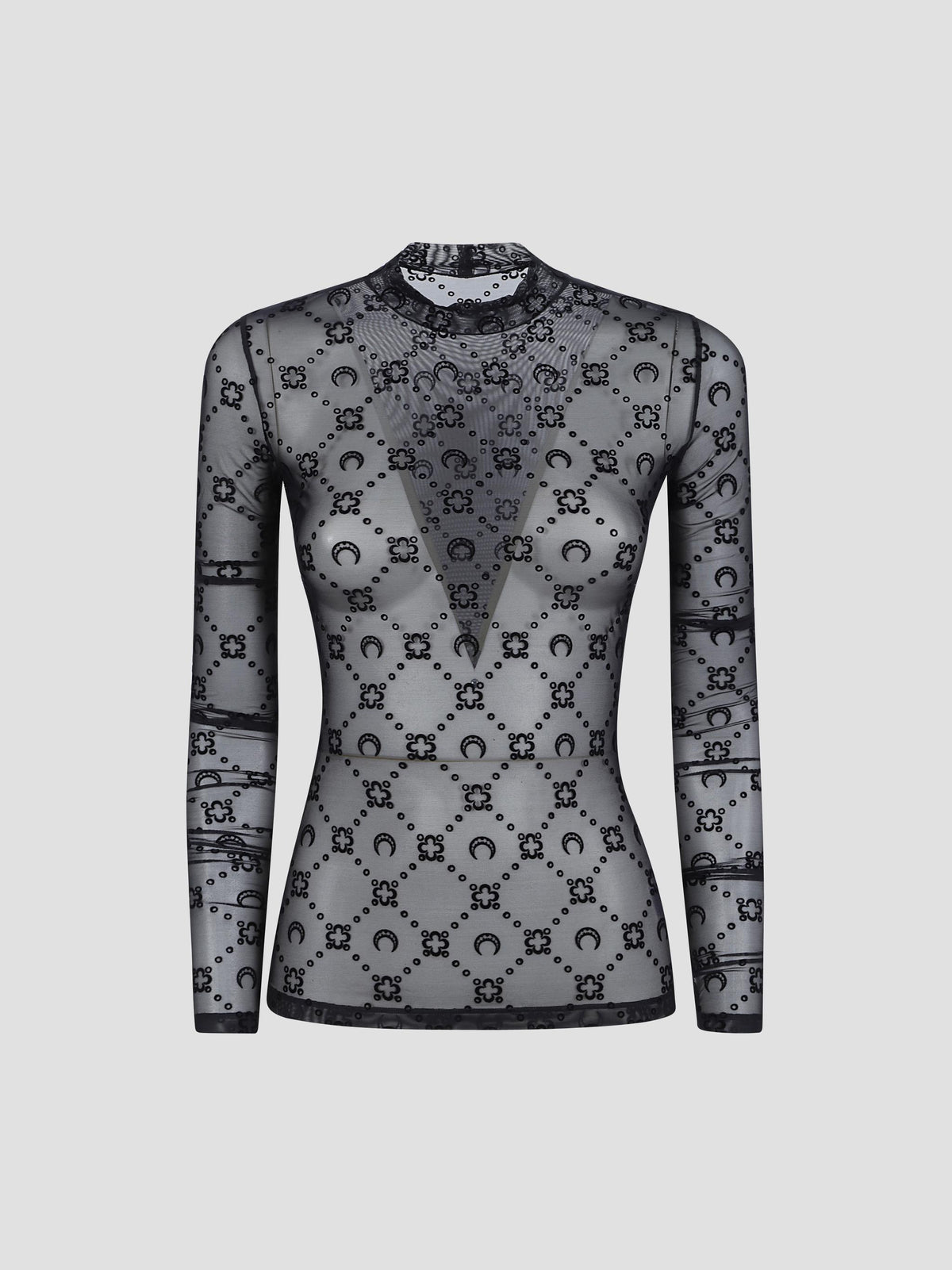 Moonogram flocked mesh high-neck top