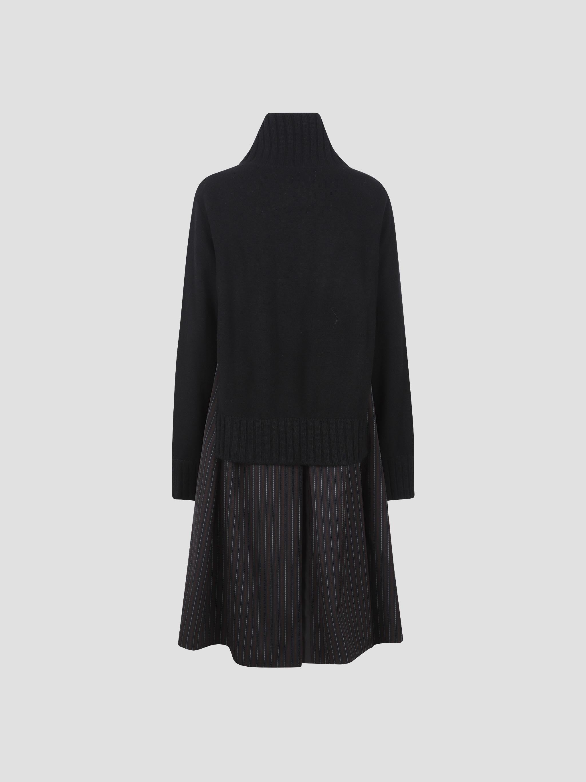 Stripe doeskin-wool knit coat dress