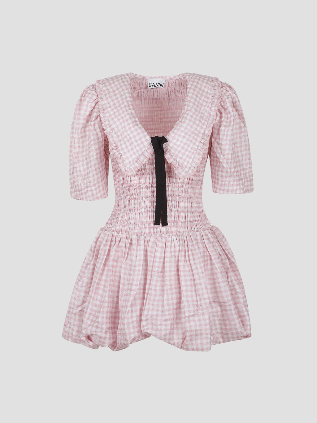 Shibori pleat mini smock bubble dress