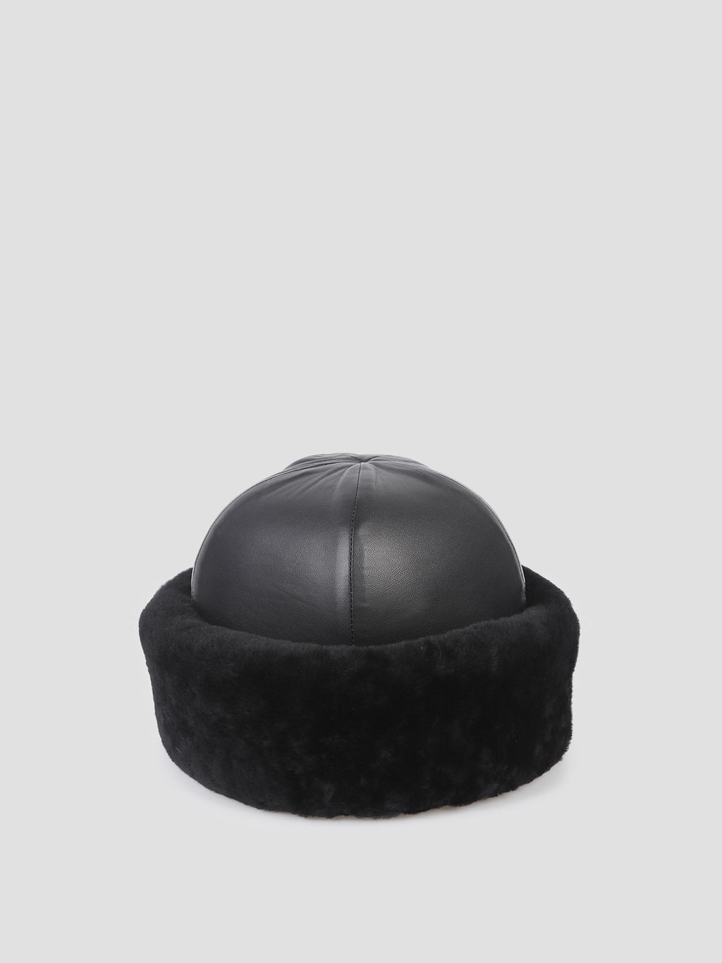 Padded leather and fur beanie