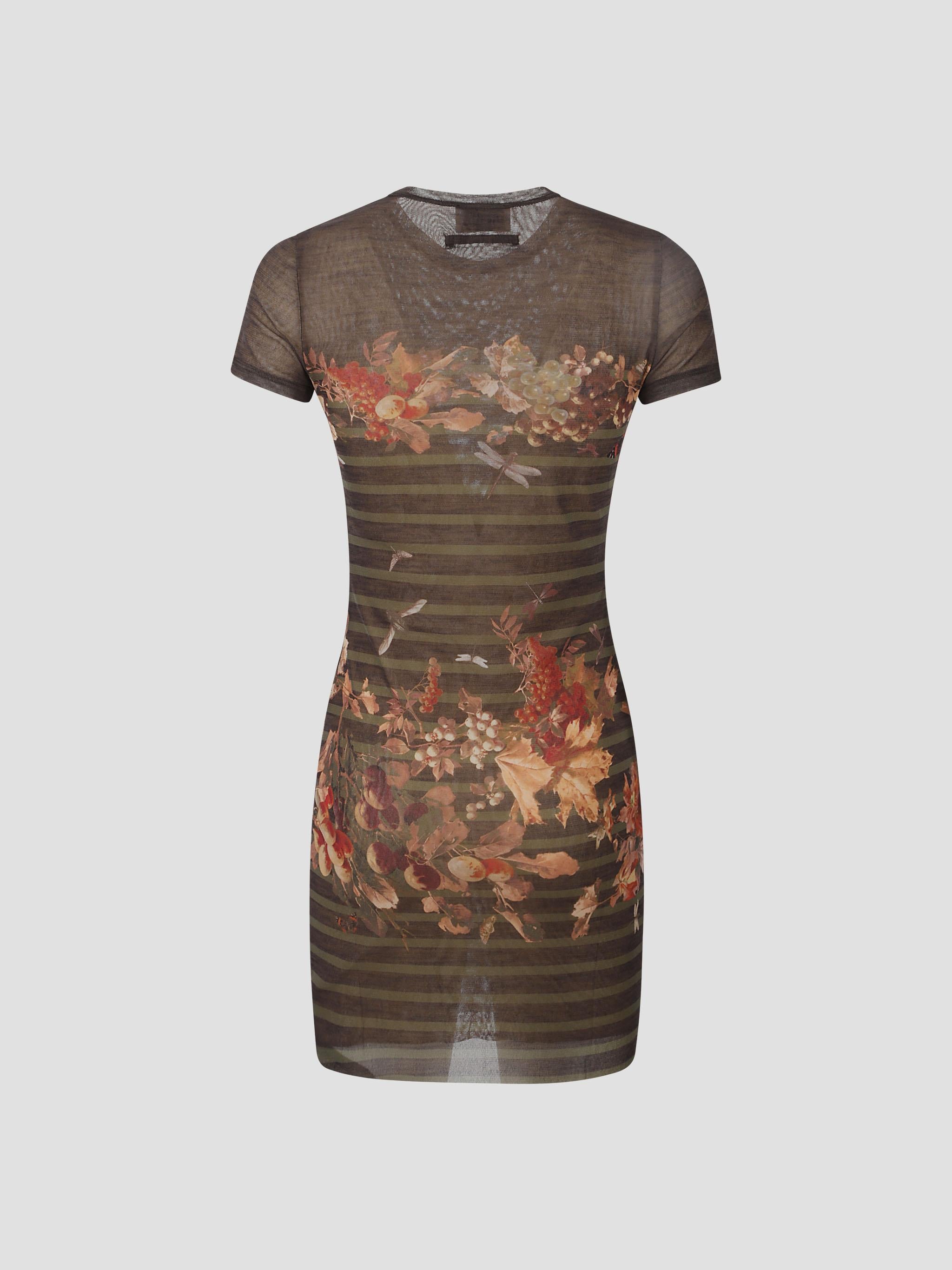 Mesh short dress printed "marinière grape"