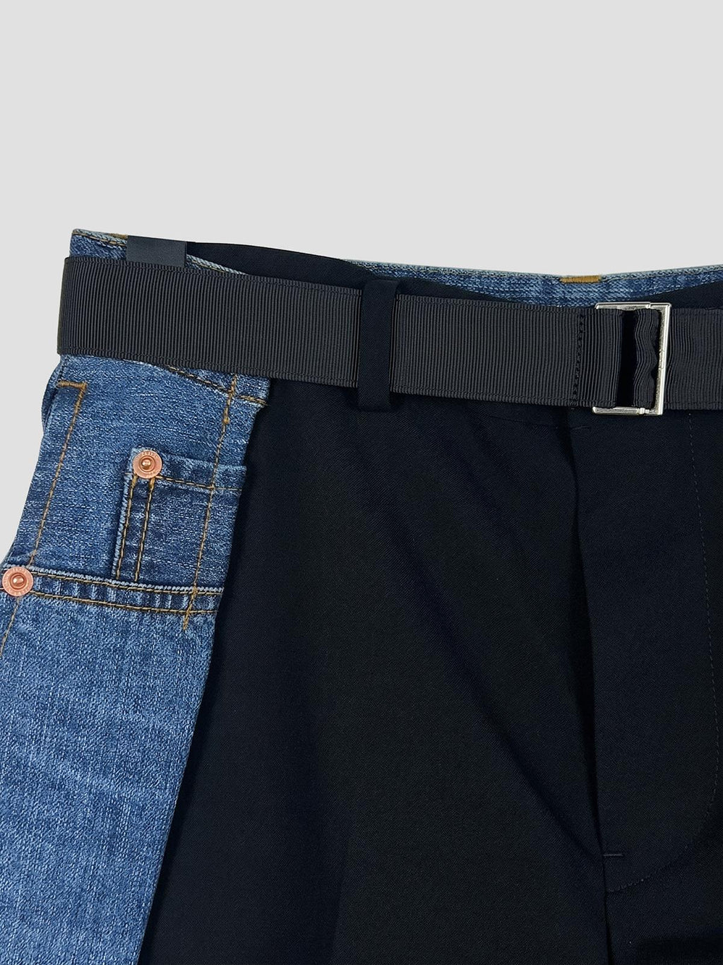 Wool suiting x denim shorts