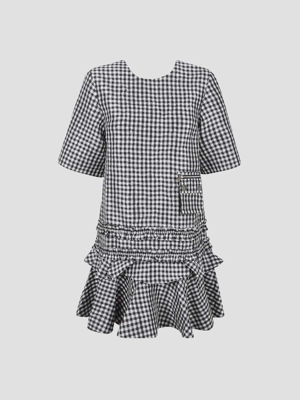 Crinkled taffeta check open back mini dress