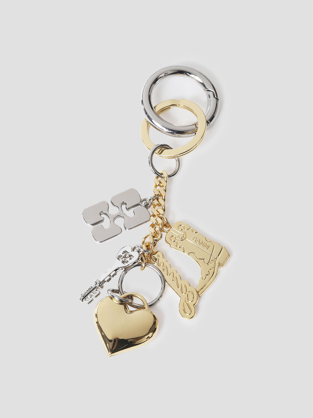 Ganni bou charms keyring silver and gold
