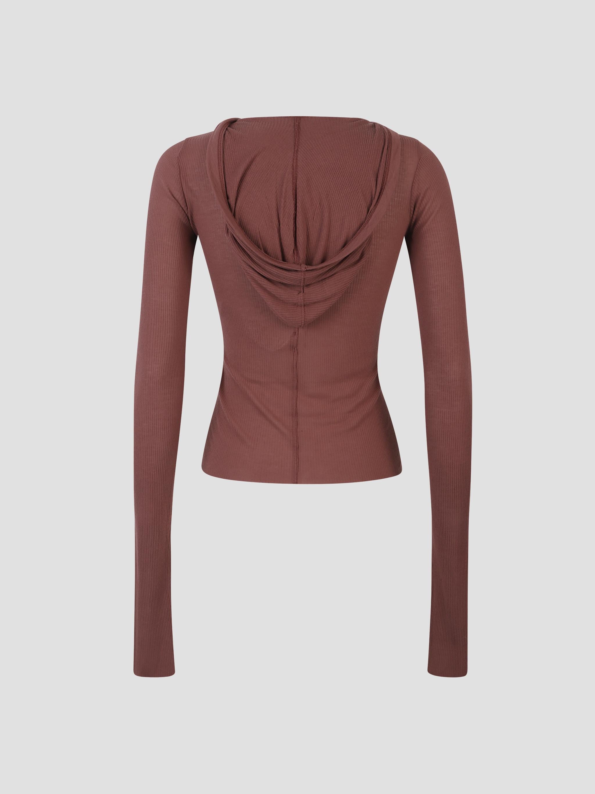 Cropped hooded rib ls t