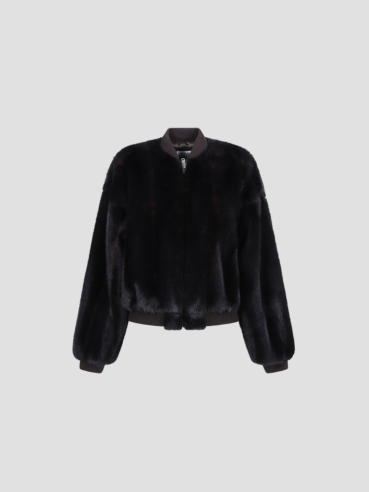 Rib-trim faux-fur jacket