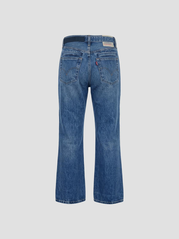 Sacai x levi's belted flare pants washed indigo