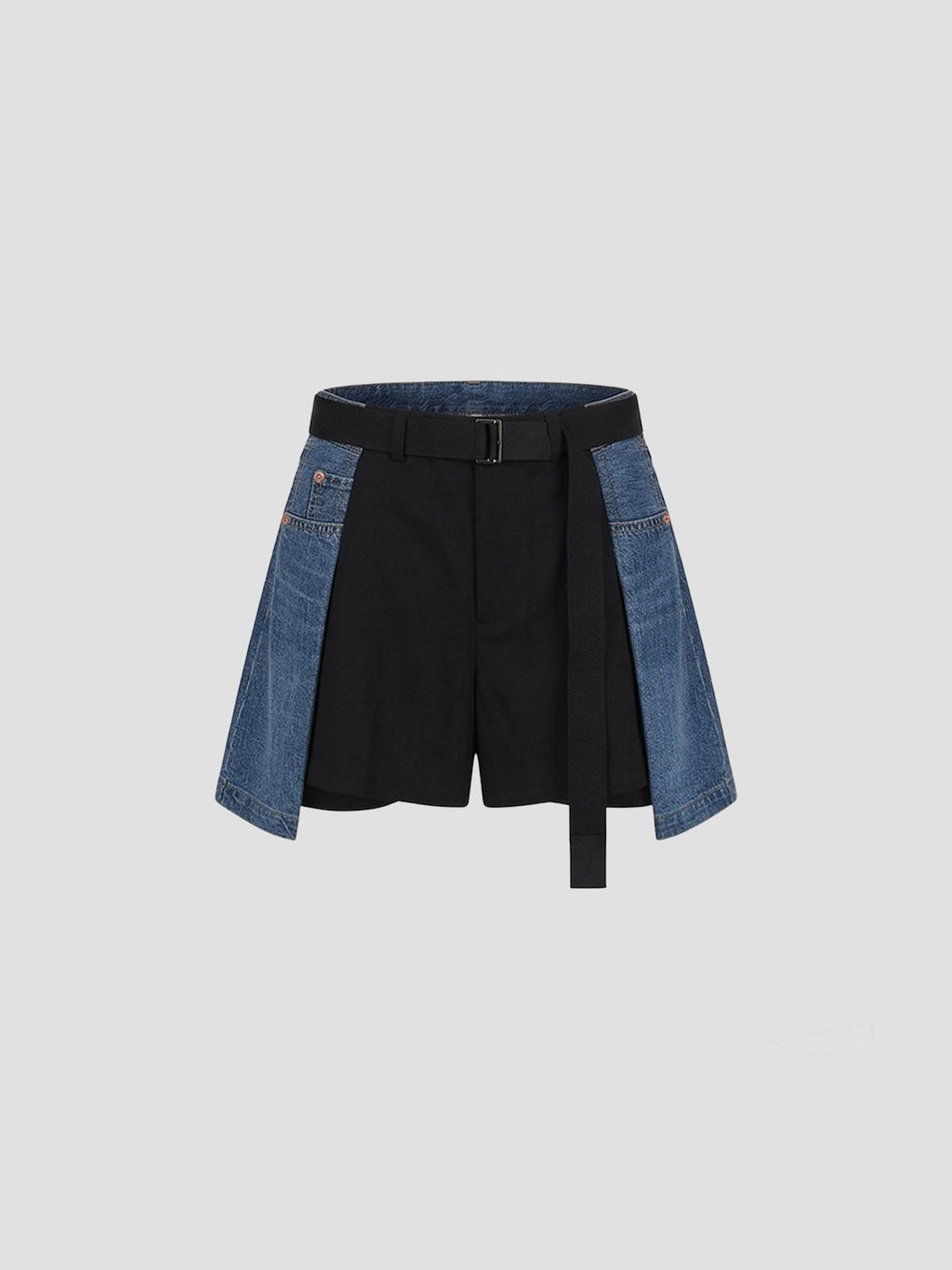 sacai Wool suiting x denim shorts in black