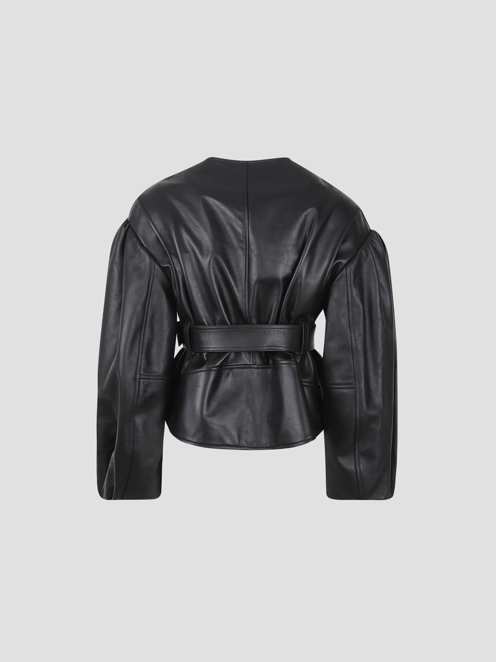 Cropped sculpted belt detail biker jacket