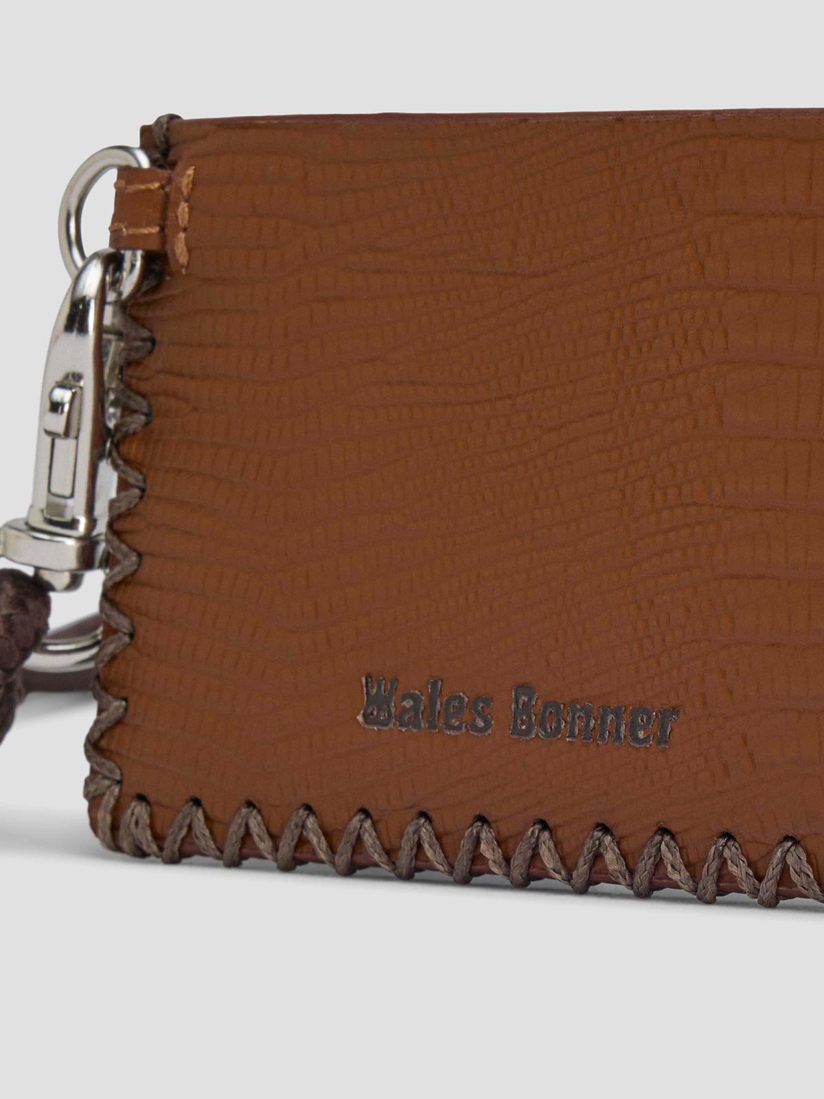 Wales bonner leather card holder lanyard dark brow