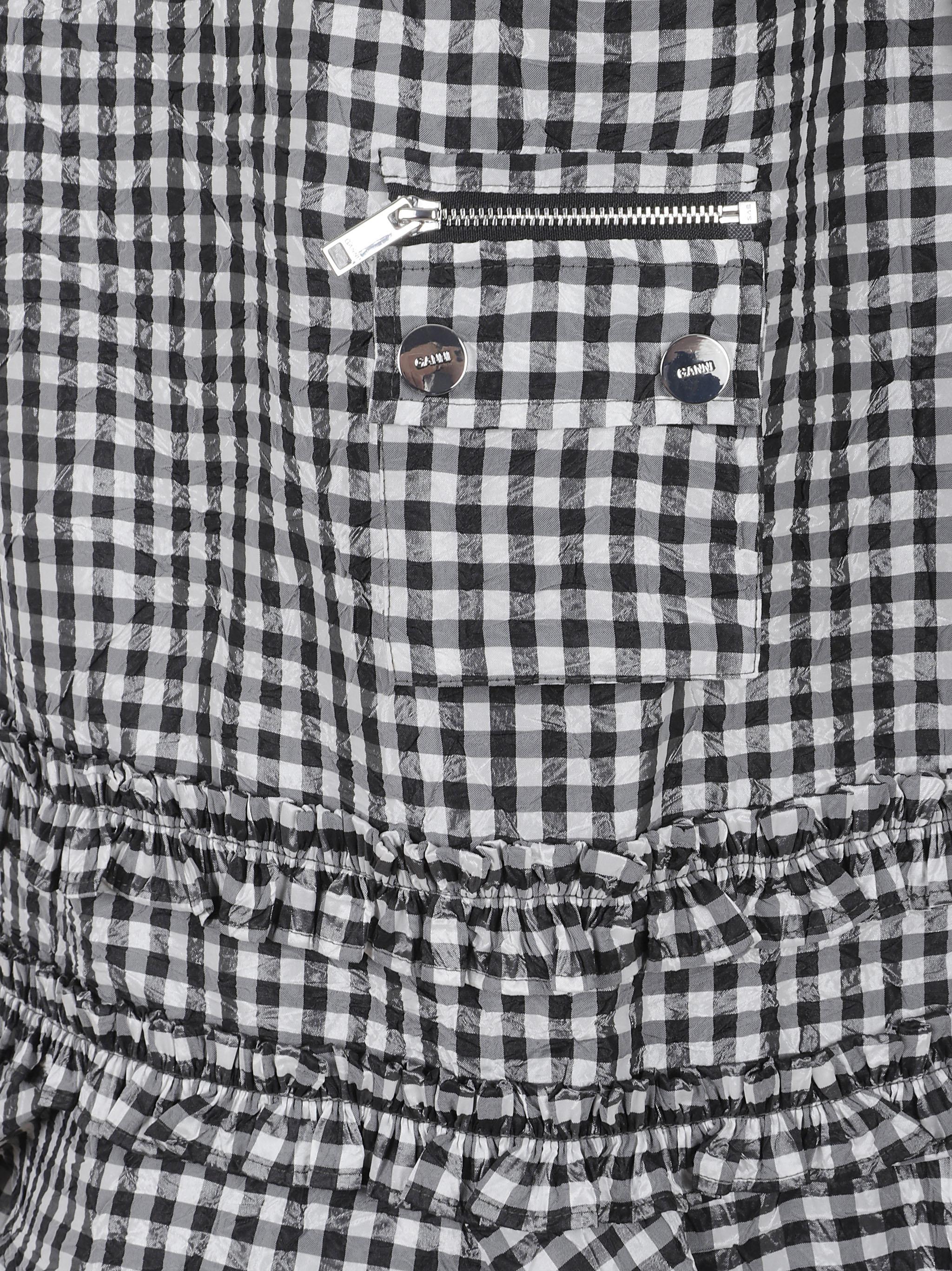 Crinkled taffeta check open back mini dress