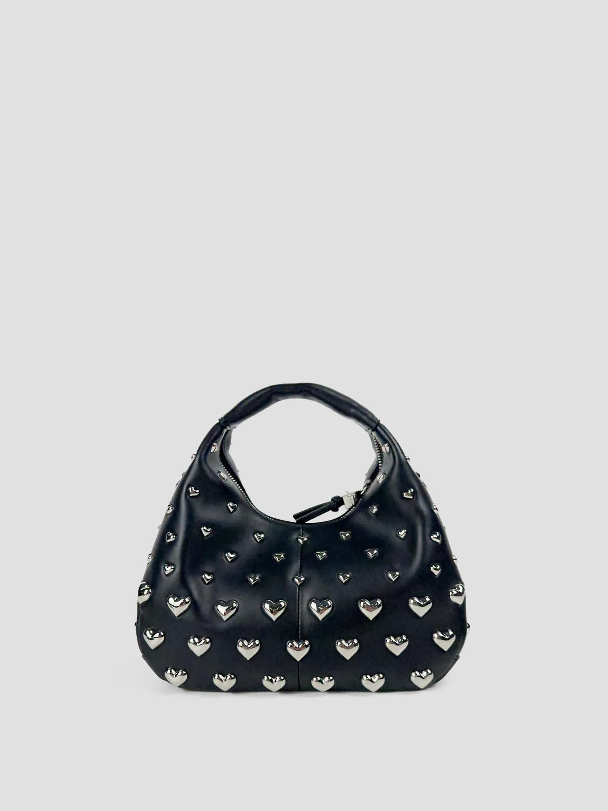 Mini hobo heart studded shoulder bag