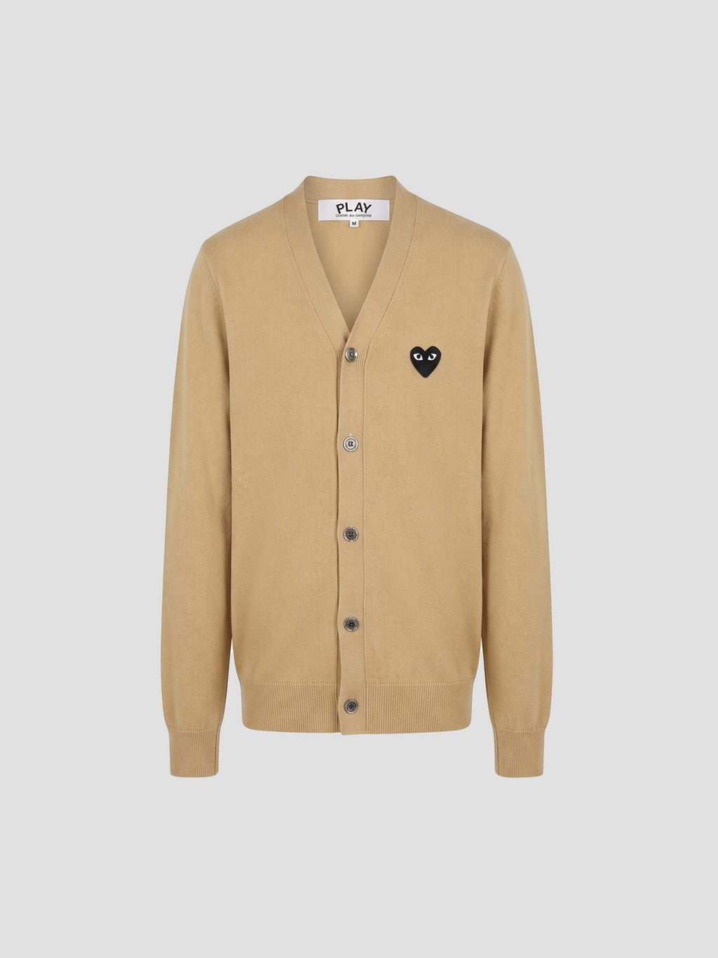 Comme des Garçons Play U v-neck cardigan black emblem knit in brown