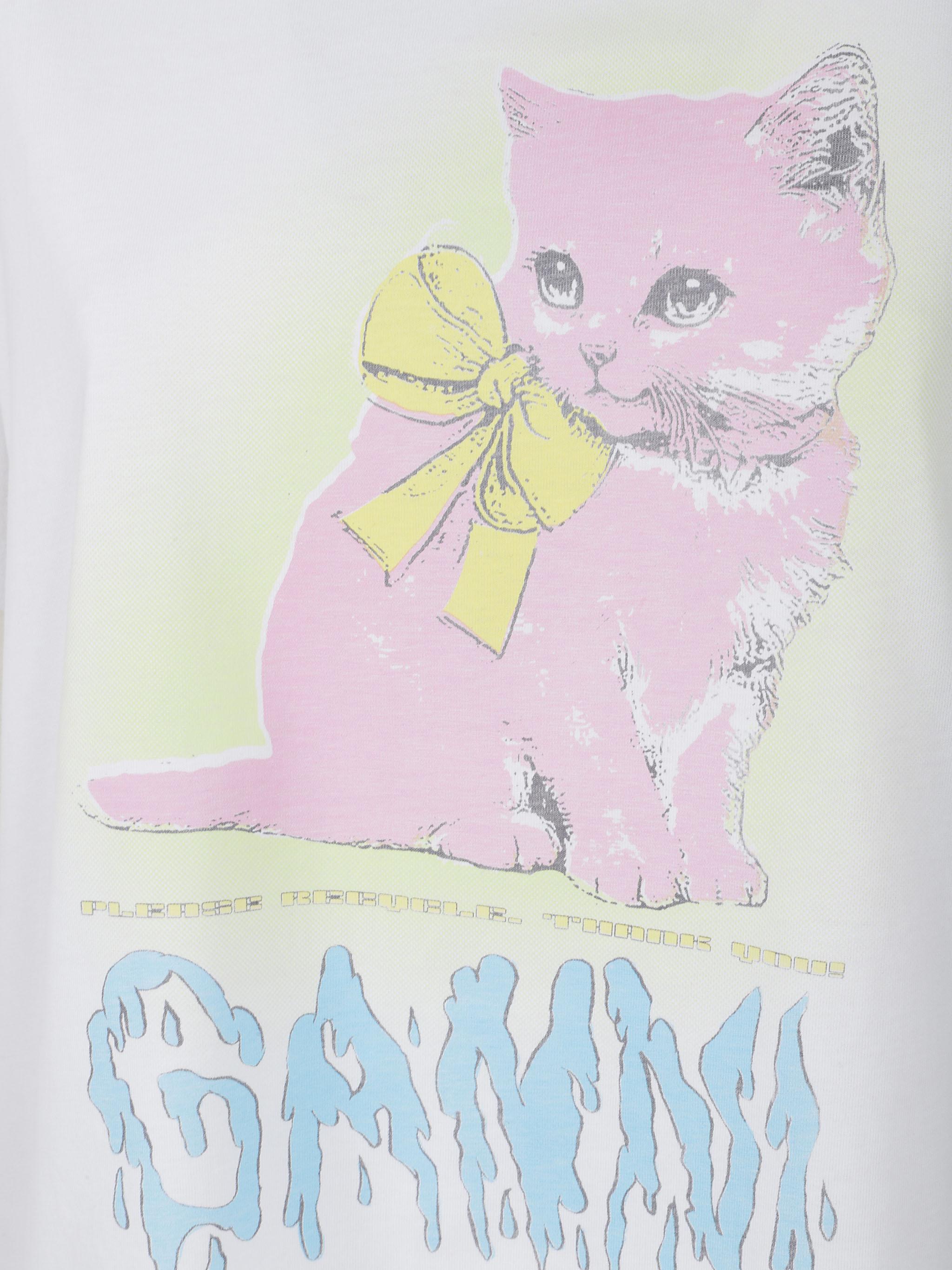 Basic cotton jersey neon kitty t-shirt