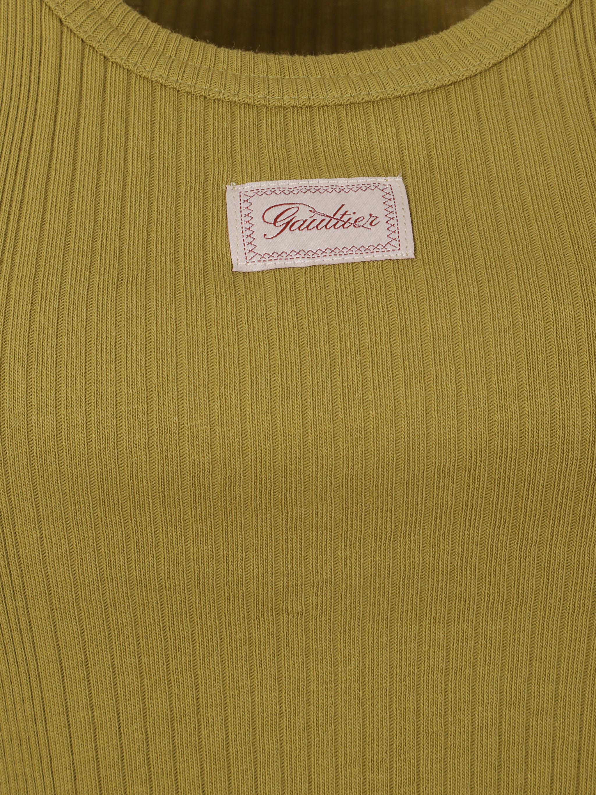 Ribbed short dress with "gaultier" patch and overa