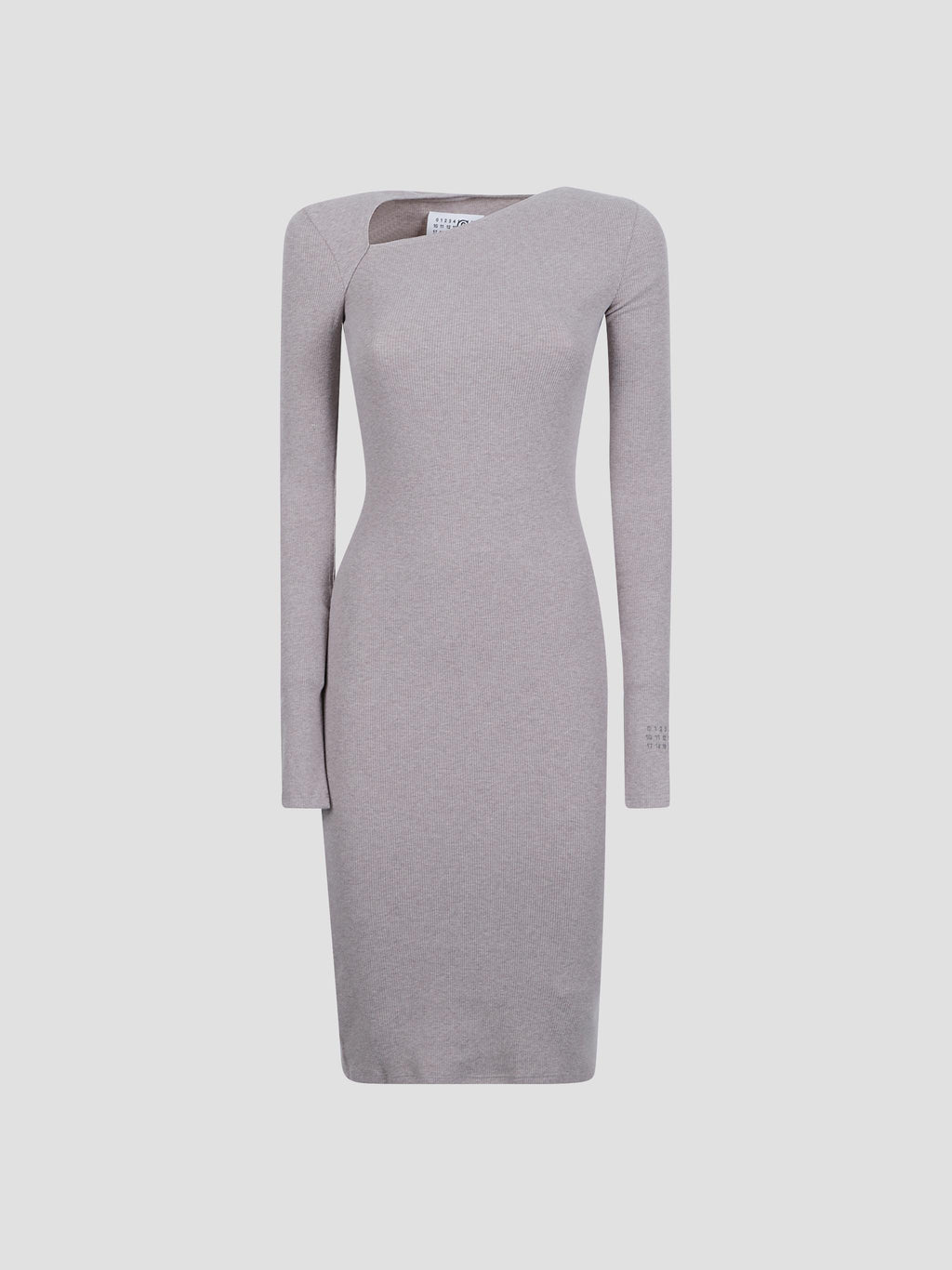 Asymmetric-neck ribbed midi dress