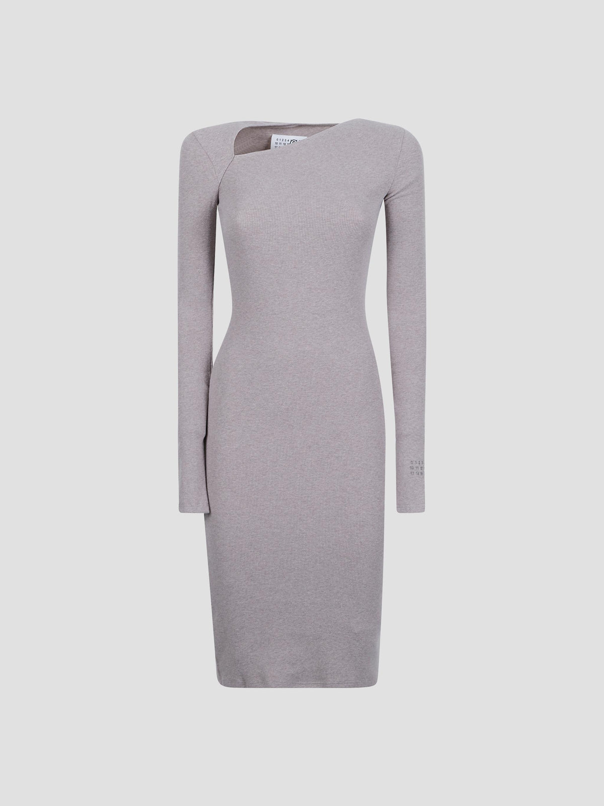 Asymmetric-neck ribbed midi dress
