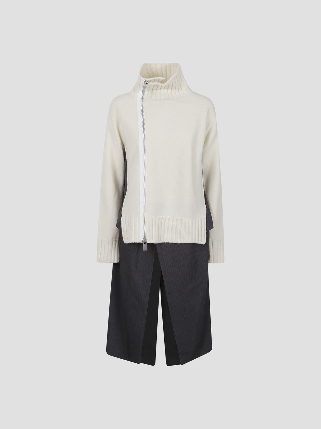 Stripe doeskin-wool knit coat dress