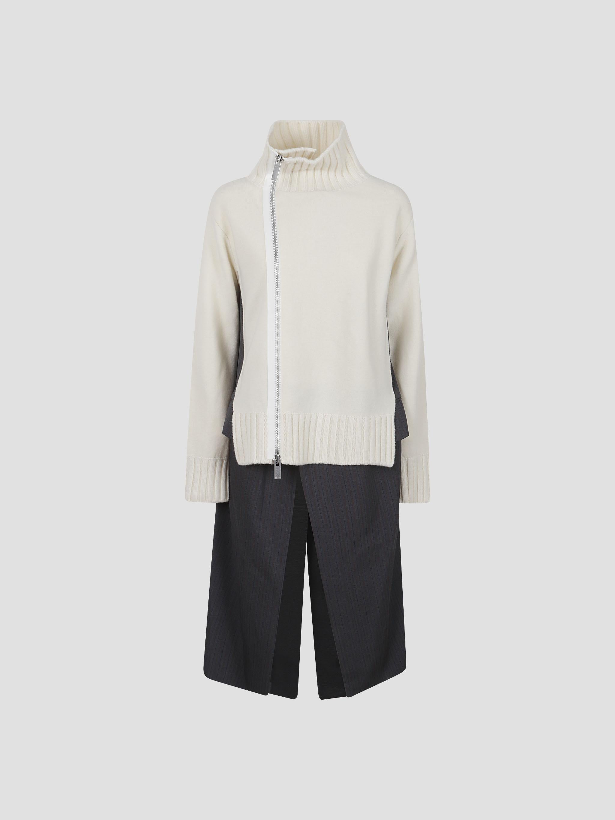 Stripe doeskin-wool knit coat dress