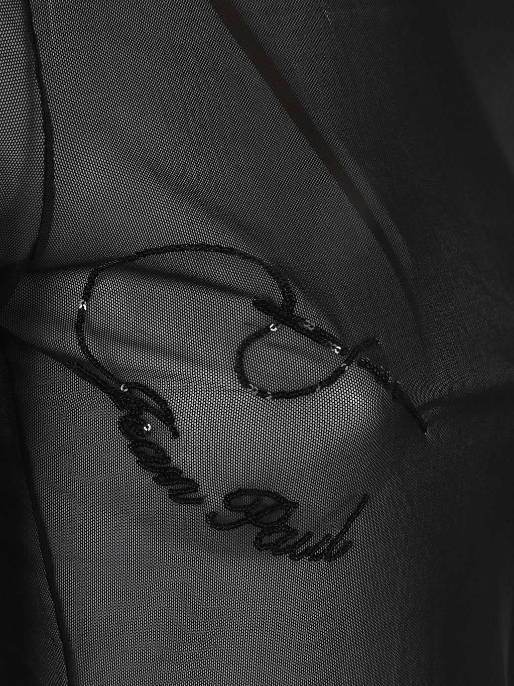 Mesh crewneck long sleeves top embroidered