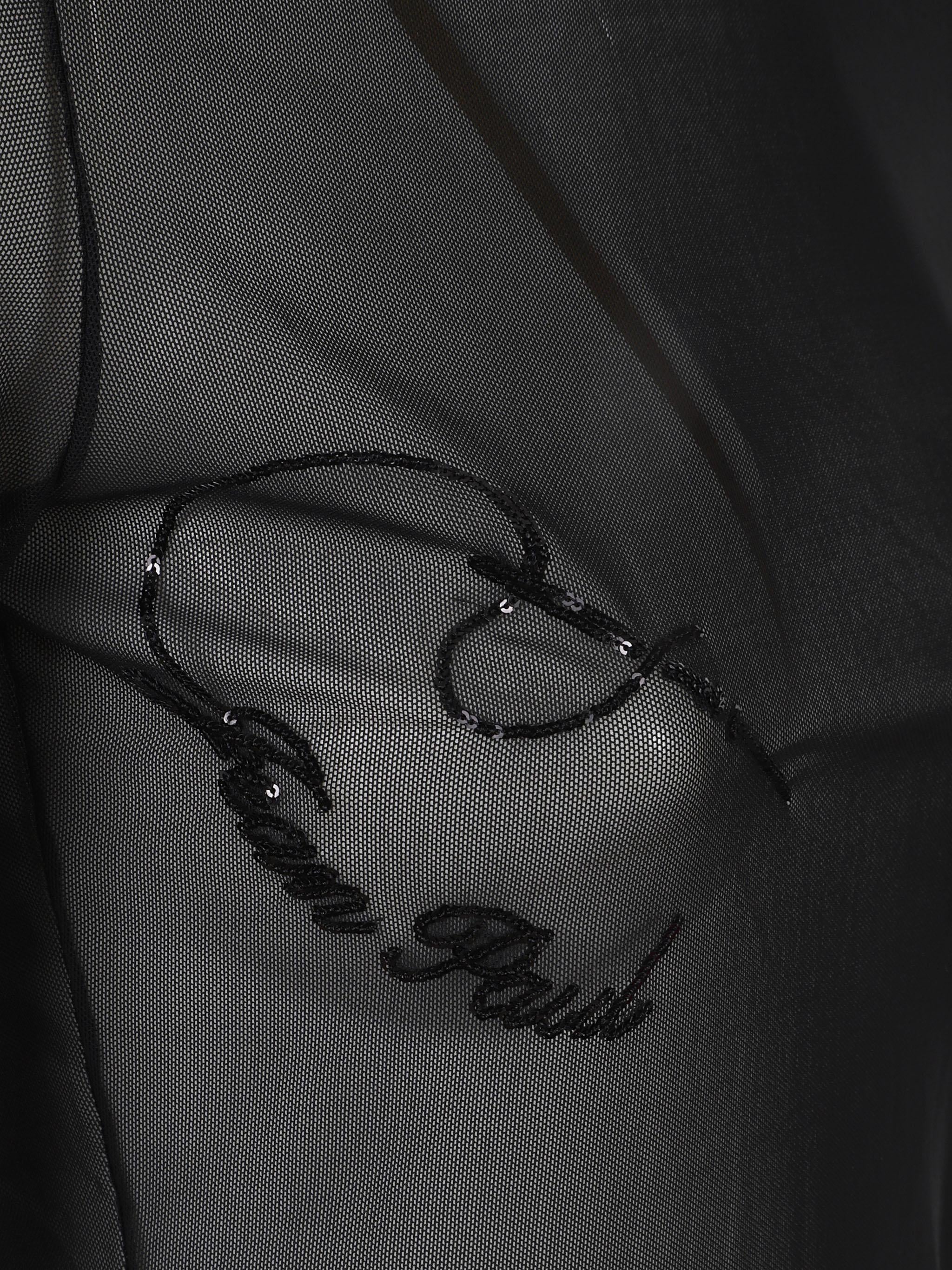 Mesh crewneck long sleeves top embroidered