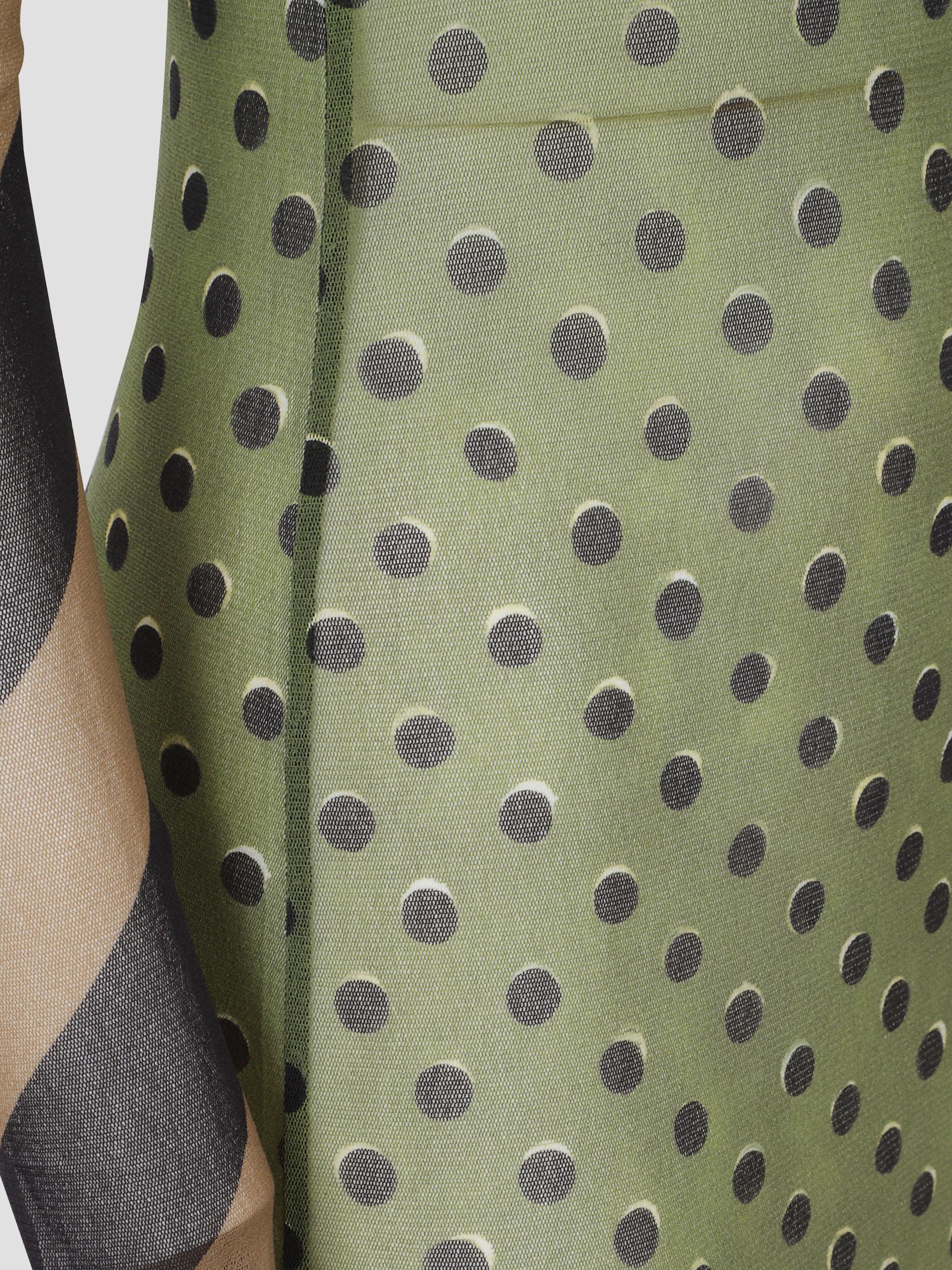 Mesh long dress with patchworks in printed mesh