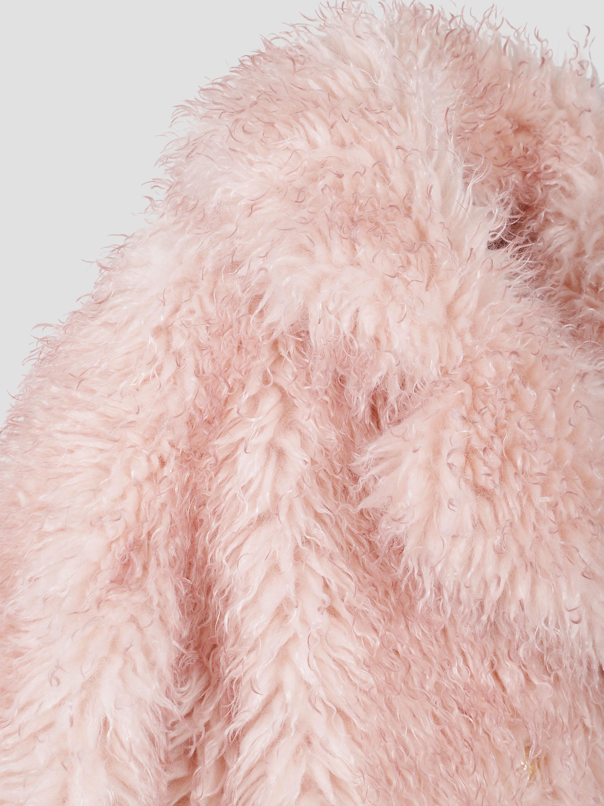 Long pile alternative fur midi coat