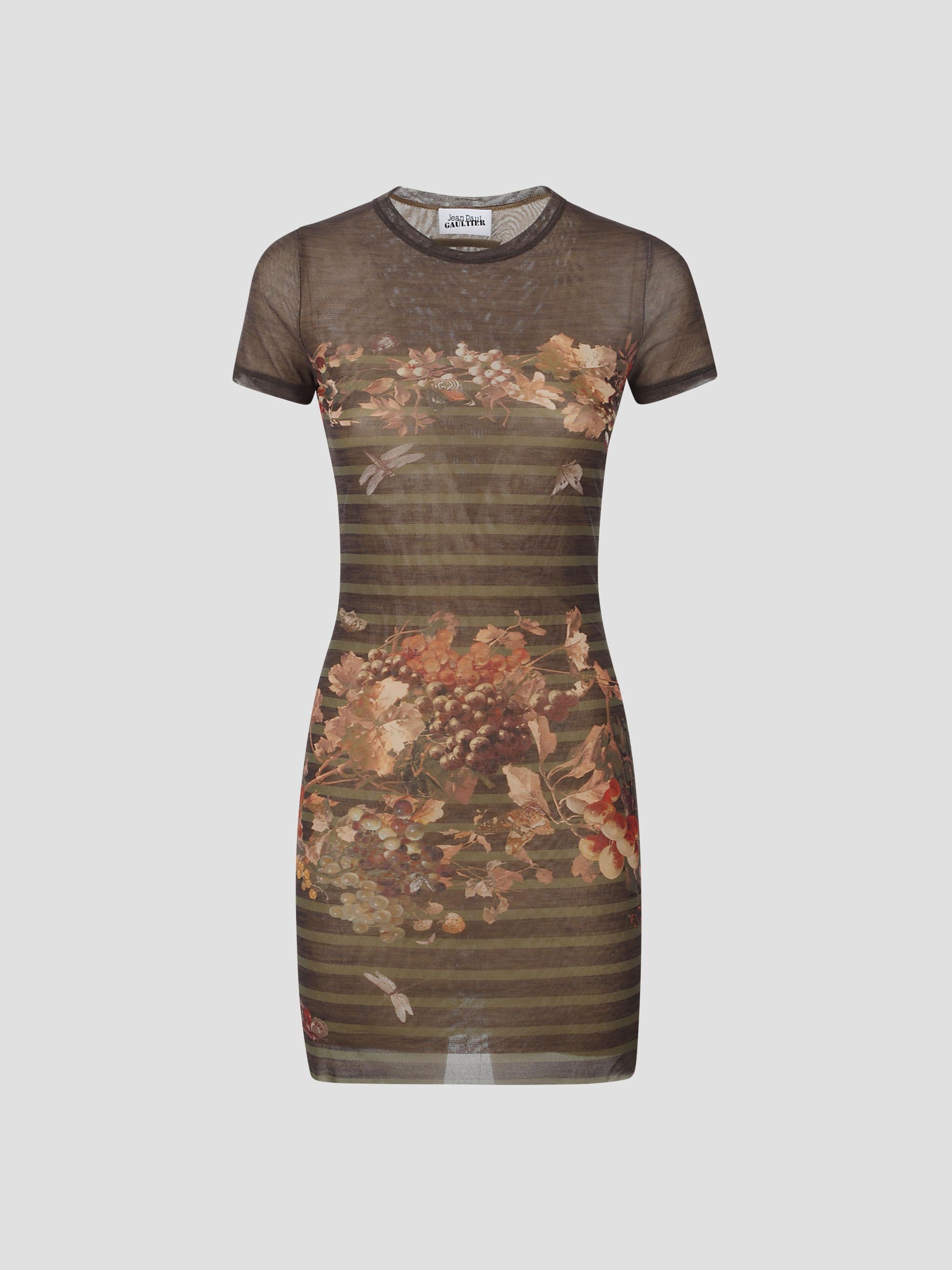 Mesh short dress printed "marinière grape"